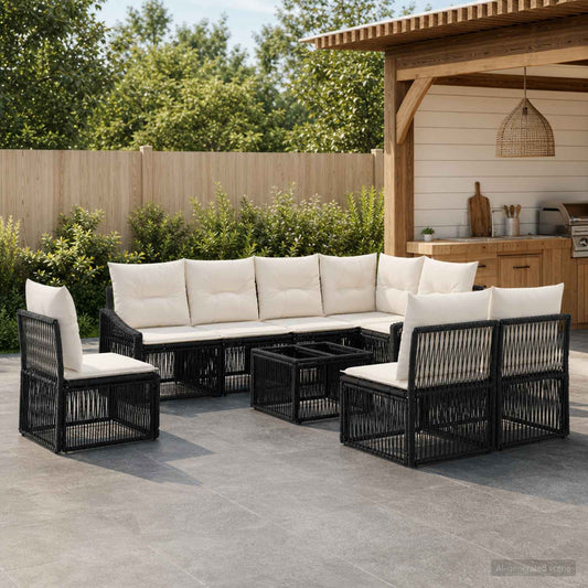 Tuinbankenset 9 pcs Zwart poly rattan is nu te koop bij PeponiXL, paradijselijk wonen!