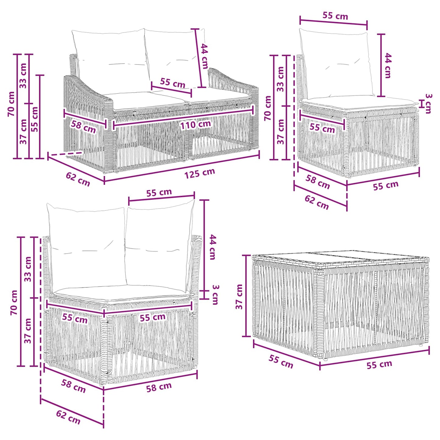 Tuinbankenset 9 pcs Grijs poly rattan is nu te koop bij PeponiXL, paradijselijk wonen!