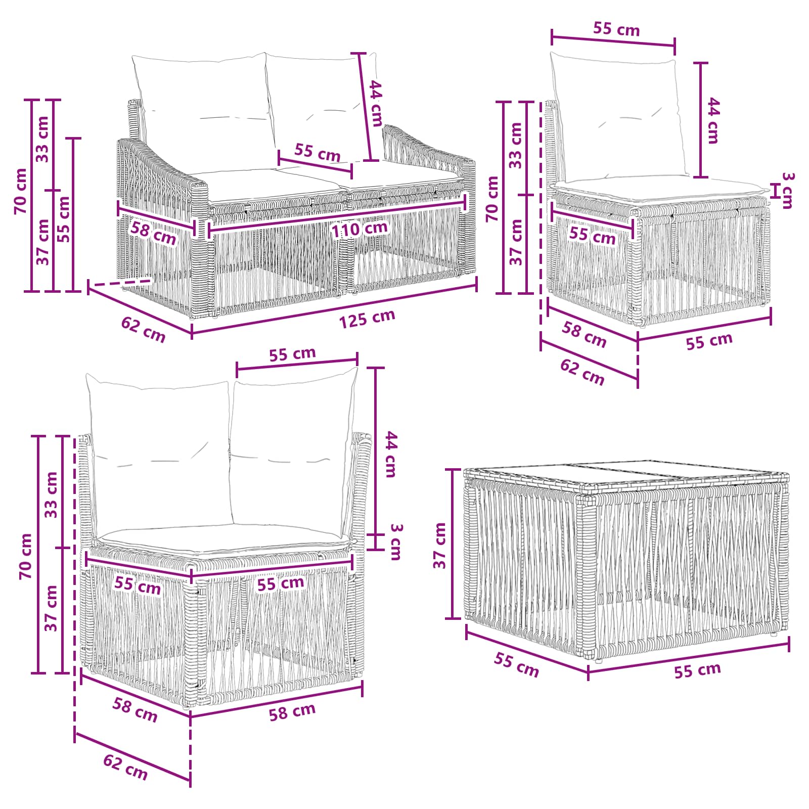 Tuinbankenset 9 pcs Grijs poly rattan is nu te koop bij PeponiXL, paradijselijk wonen!