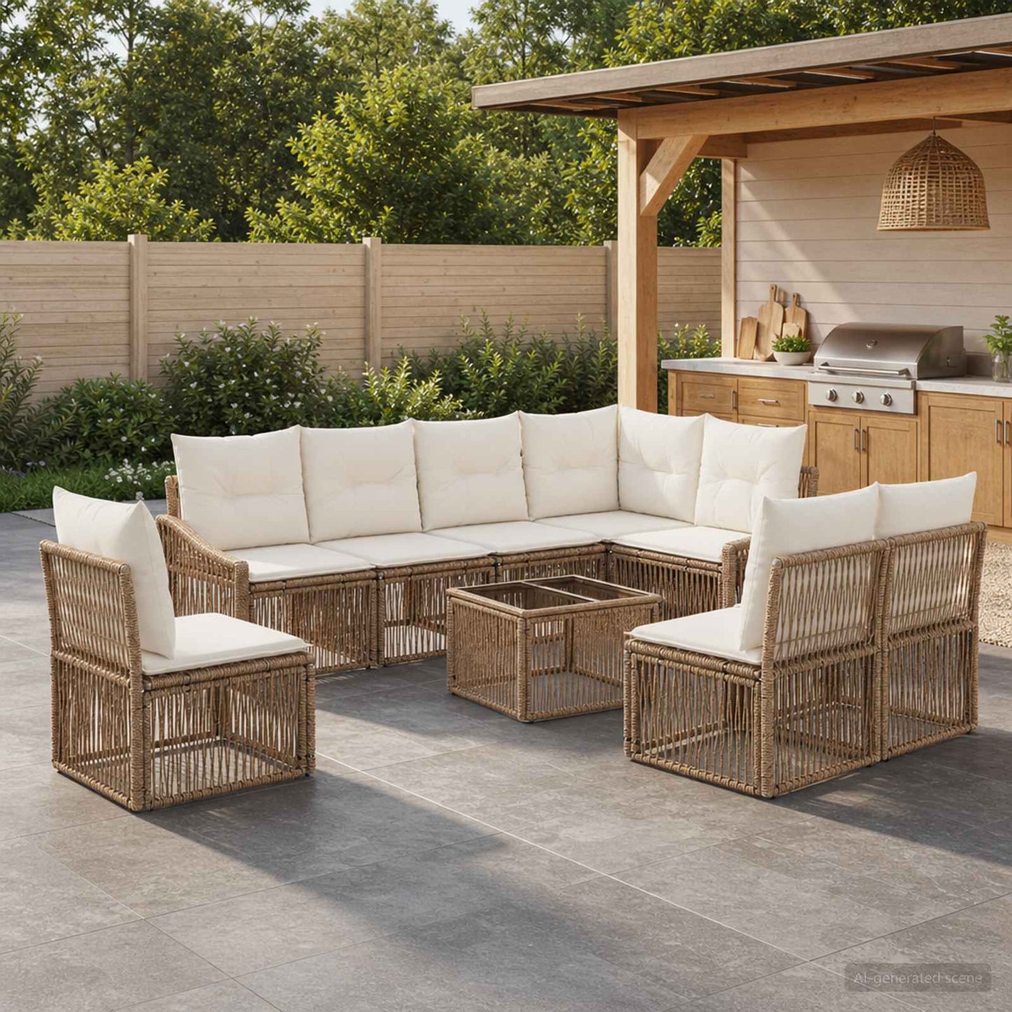 Tuinbankenset 9 pcs Beige poly rattan is nu te koop bij PeponiXL, paradijselijk wonen!