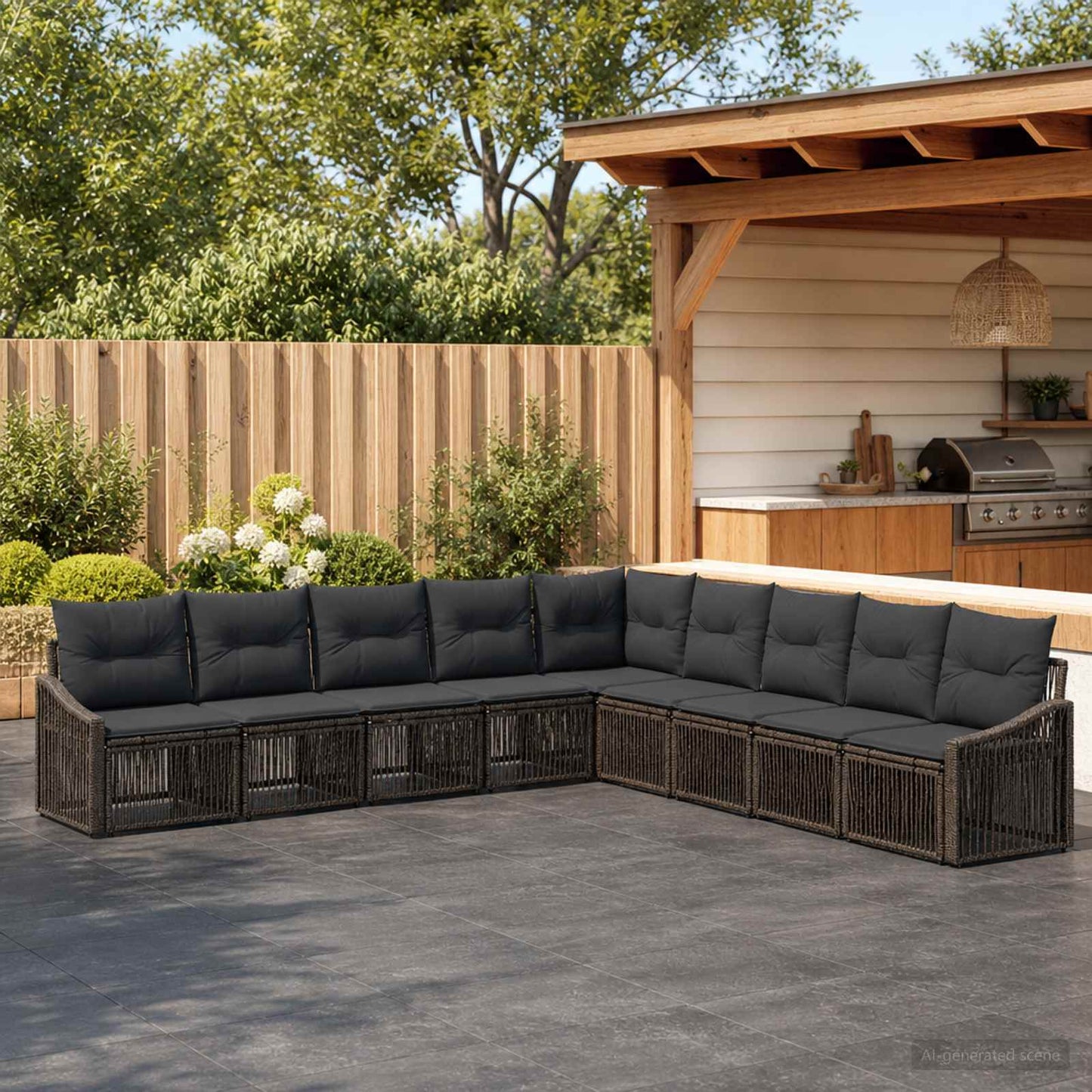 Tuinbankenset 9 pcs Grijs poly rattan is nu te koop bij PeponiXL, paradijselijk wonen!