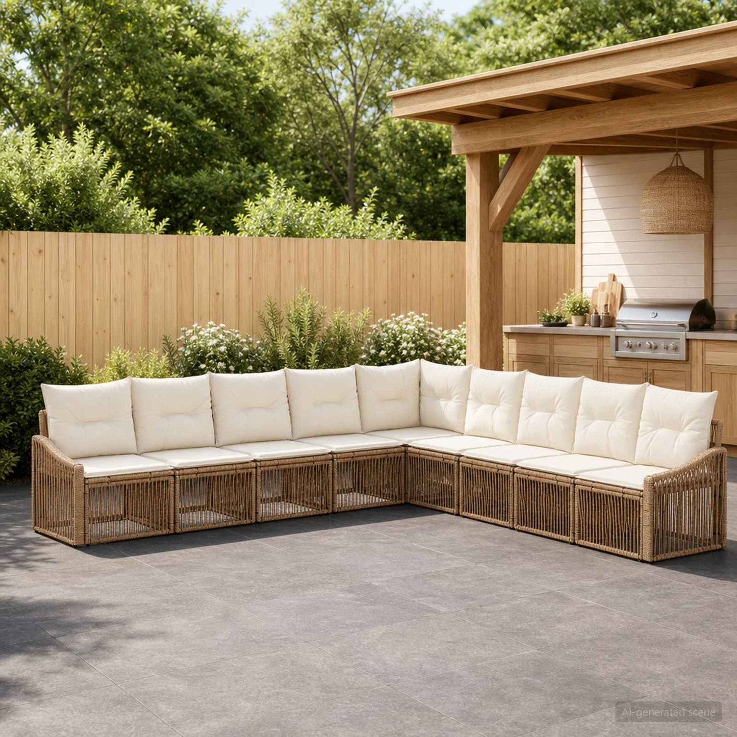 Tuinbankenset 9 pcs Beige poly rattan is nu te koop bij PeponiXL, paradijselijk wonen!
