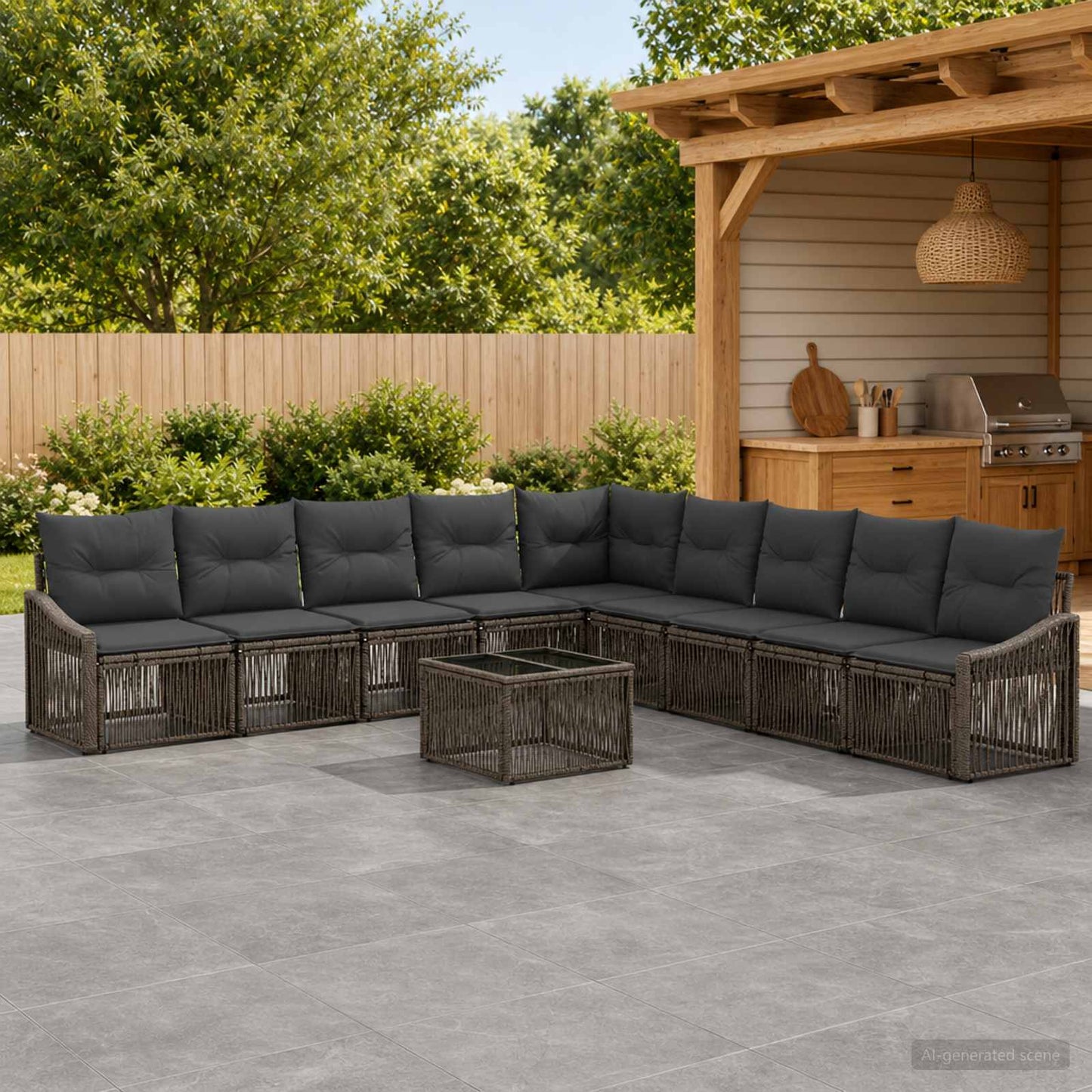 Tuinbankenset 10 pcs Grijs poly rattan is nu te koop bij PeponiXL, paradijselijk wonen!