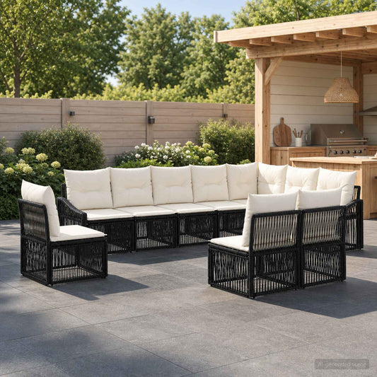 Tuinbankenset 10 pcs Zwart poly rattan is nu te koop bij PeponiXL, paradijselijk wonen!
