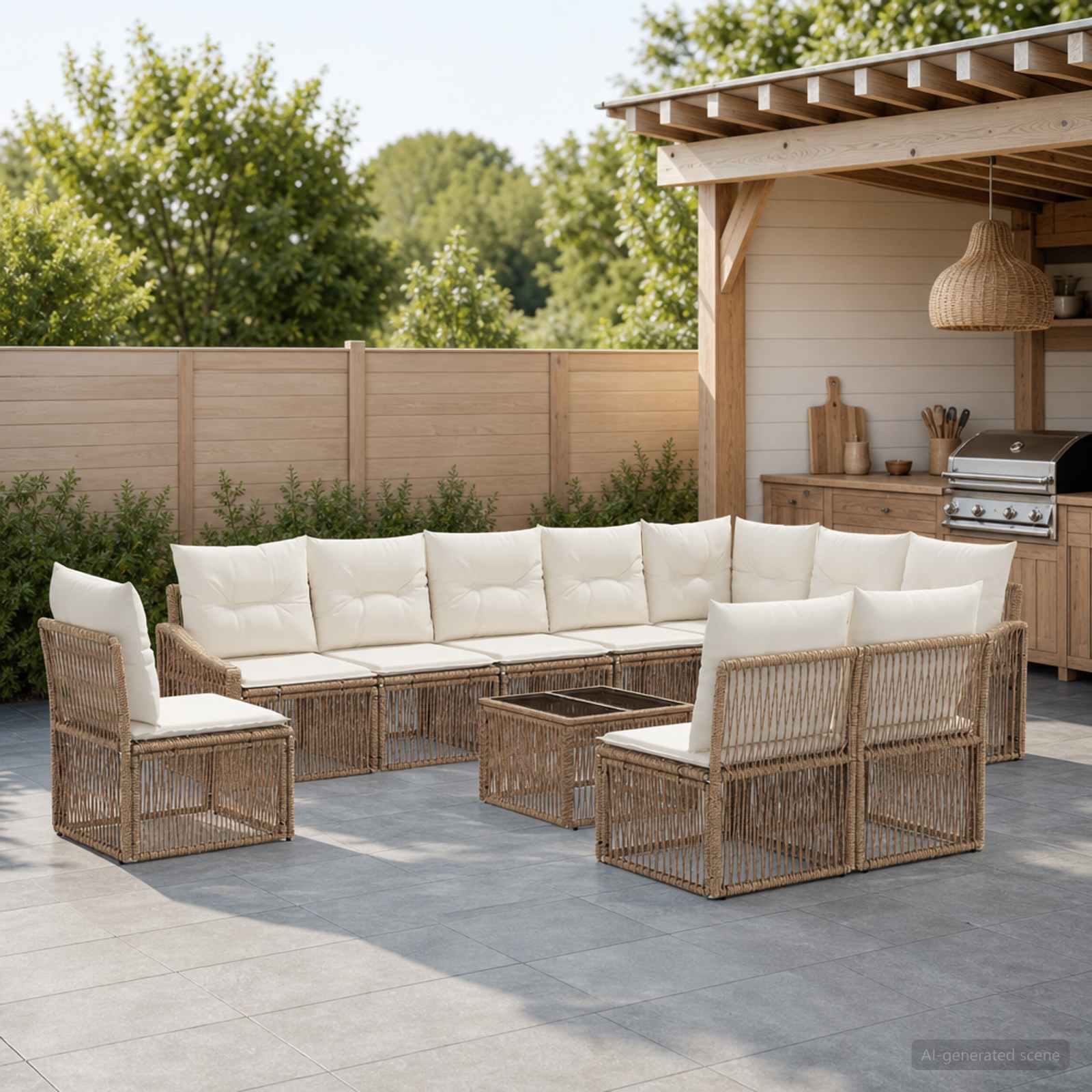 Tuinbankenset 11 pcs Beige poly rattan is nu te koop bij PeponiXL, paradijselijk wonen!
