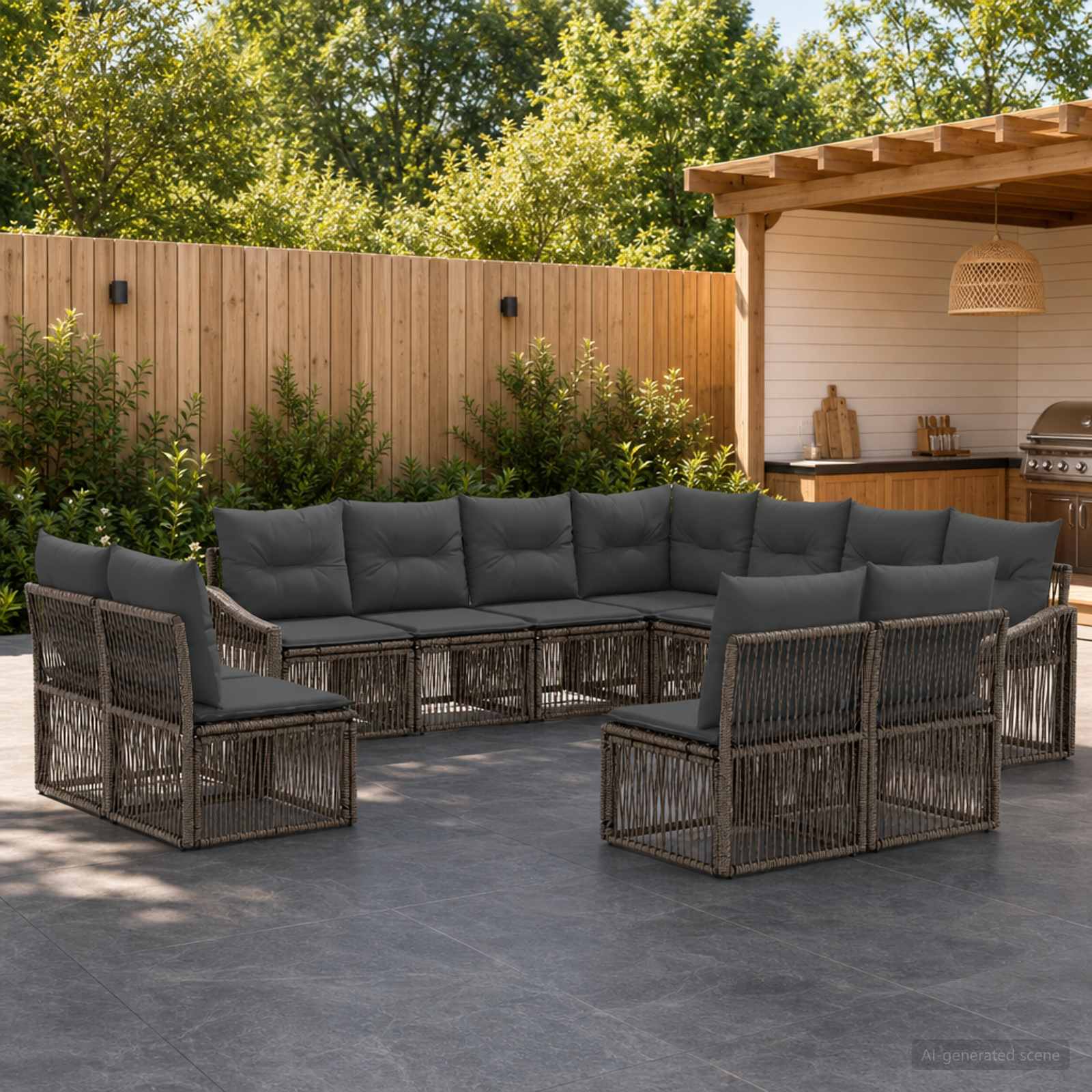 Tuinbankenset 11 pcs Grijs poly rattan is nu te koop bij PeponiXL, paradijselijk wonen!