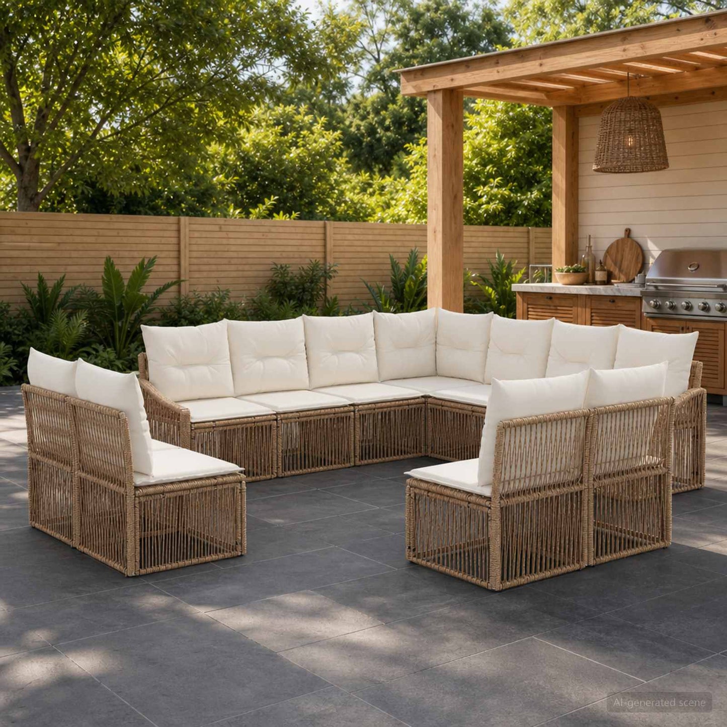 Tuinbankenset 11 pcs Beige poly rattan is nu te koop bij PeponiXL, paradijselijk wonen!