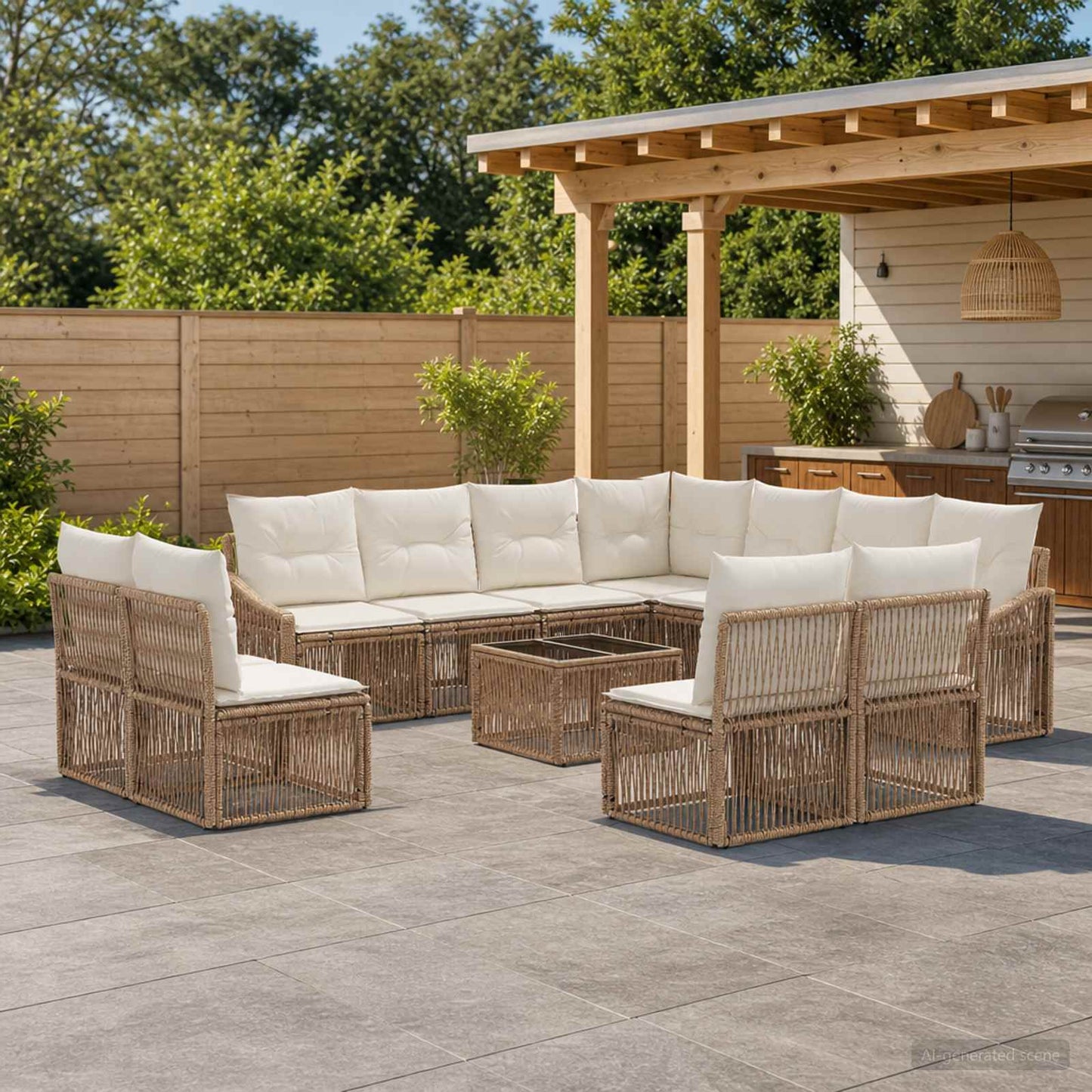 Tuinbankenset 12 pcs Beige poly rattan is nu te koop bij PeponiXL, paradijselijk wonen!