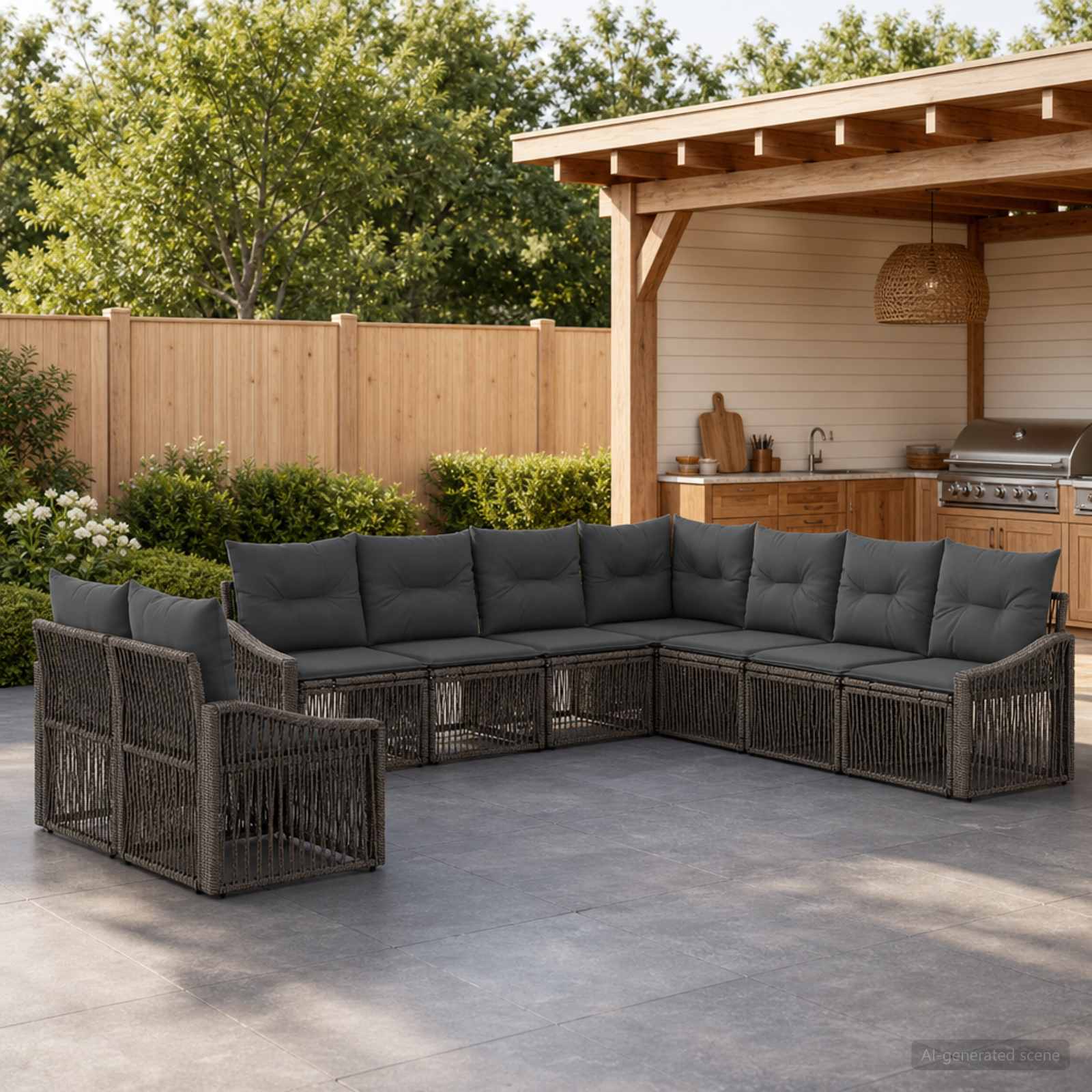 Tuinbankenset 9 pcs Grijs poly rattan is nu te koop bij PeponiXL, paradijselijk wonen!