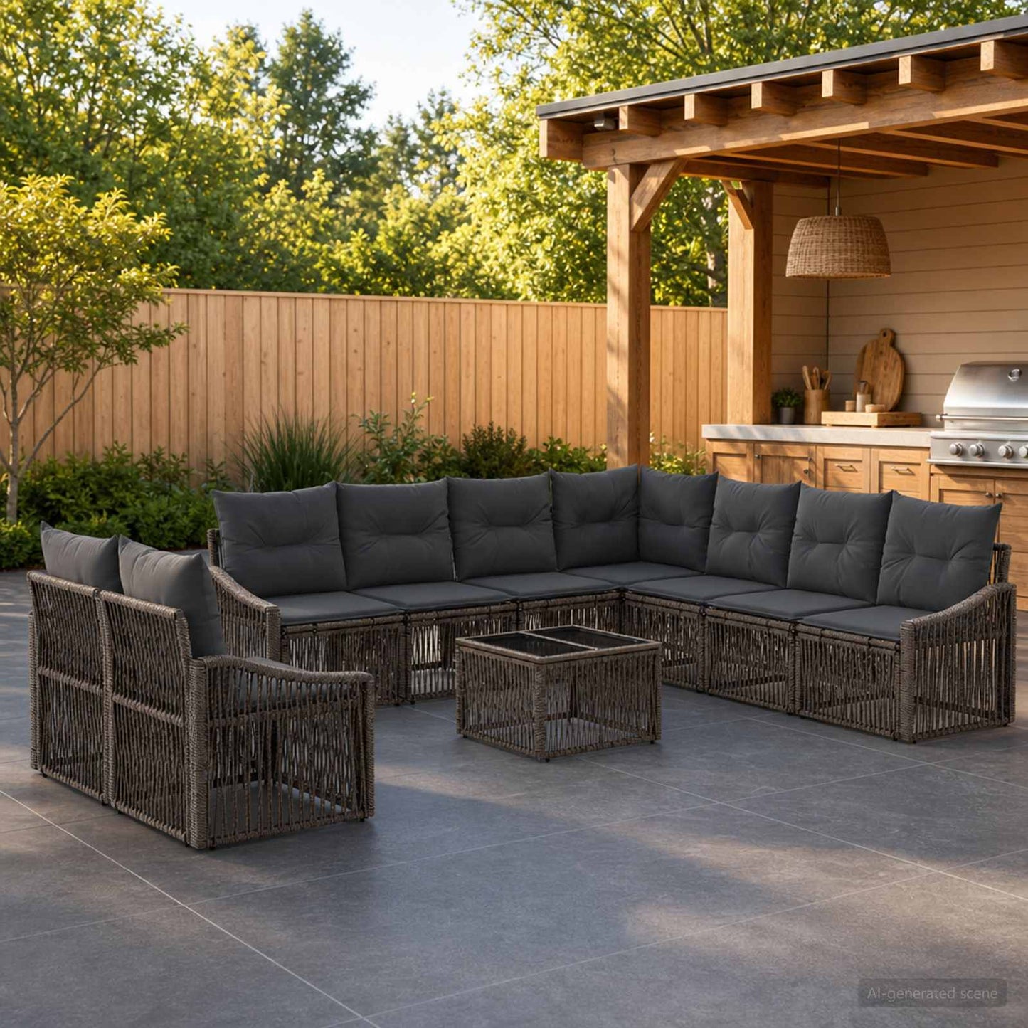Tuinbankenset 10 pcs Grijs poly rattan is nu te koop bij PeponiXL, paradijselijk wonen!