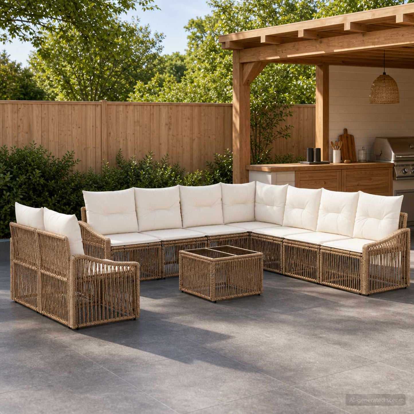 Tuinbankenset 10 pcs Beige poly rattan is nu te koop bij PeponiXL, paradijselijk wonen!