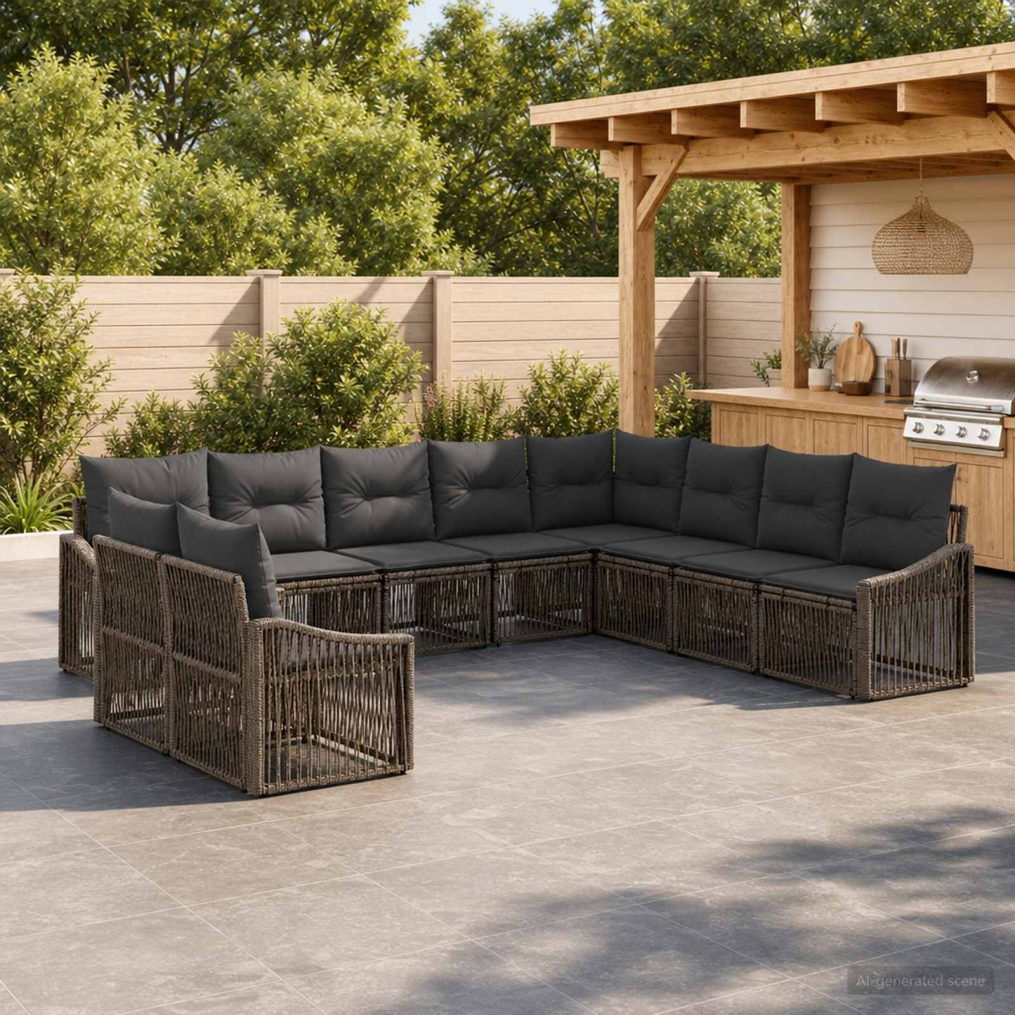 Tuinbankenset 10 pcs Grijs poly rattan is nu te koop bij PeponiXL, paradijselijk wonen!