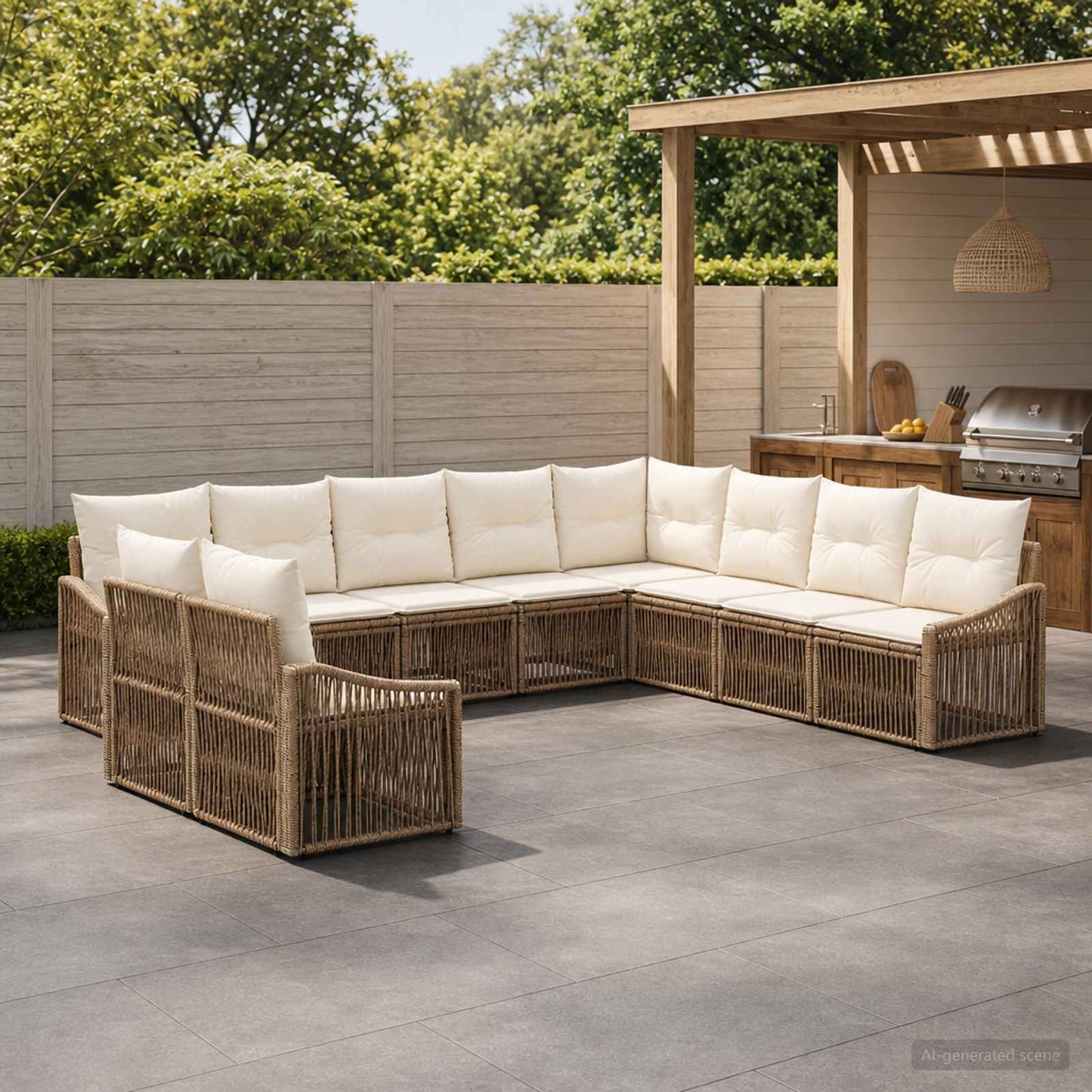 Tuinbankenset 10 pcs Beige poly rattan is nu te koop bij PeponiXL, paradijselijk wonen!