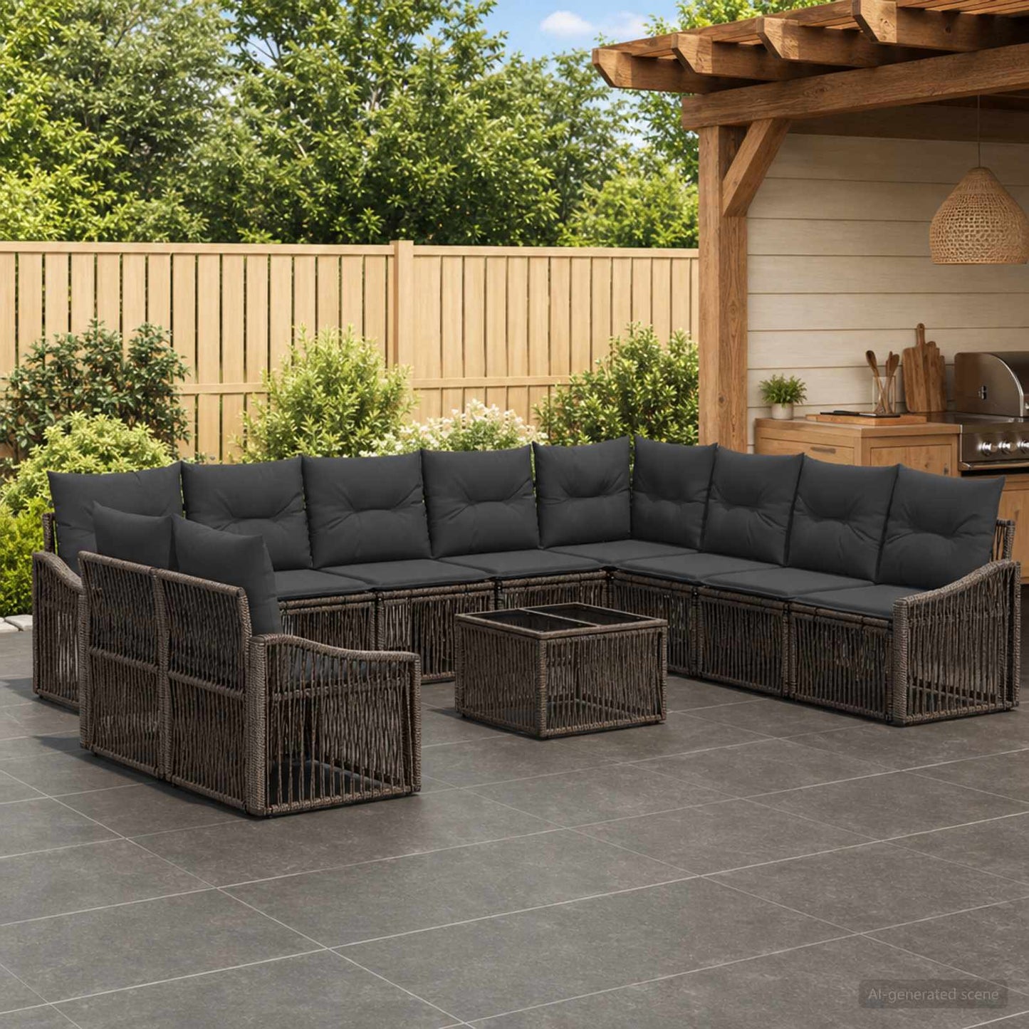 Tuinbankenset 11 pcs Grijs poly rattan is nu te koop bij PeponiXL, paradijselijk wonen!