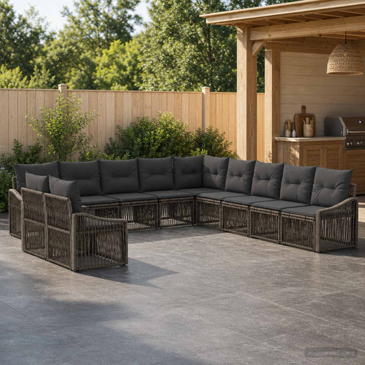 Tuinbankenset 11 pcs Grijs poly rattan is nu te koop bij PeponiXL, paradijselijk wonen!