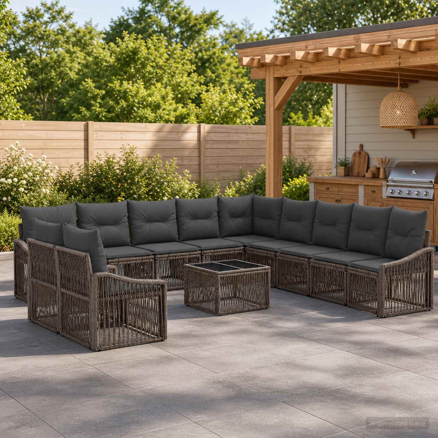 Tuinbankenset 12 pcs Grijs poly rattan is nu te koop bij PeponiXL, paradijselijk wonen!