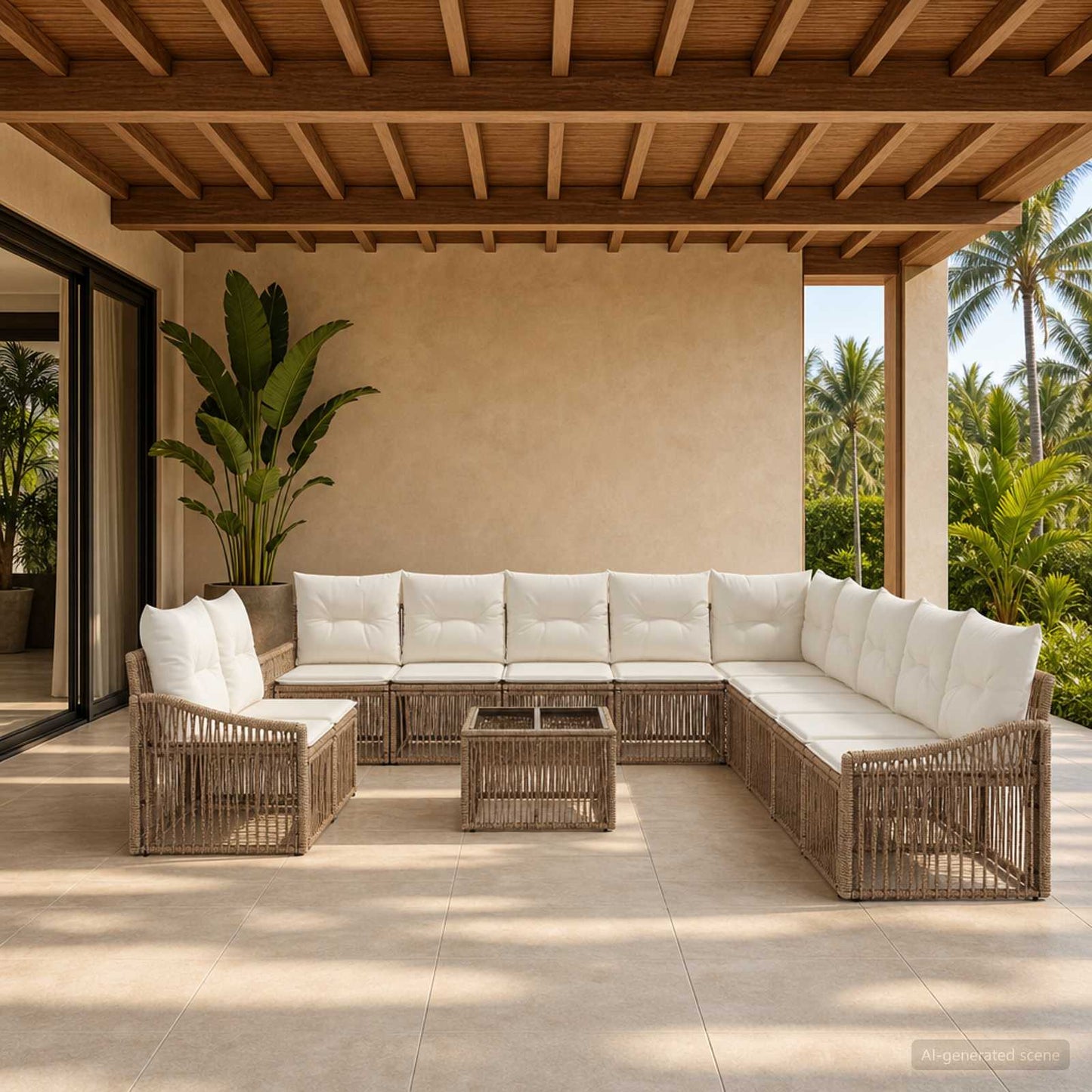 Tuinbankenset 12 pcs Beige poly rattan is nu te koop bij PeponiXL, paradijselijk wonen!