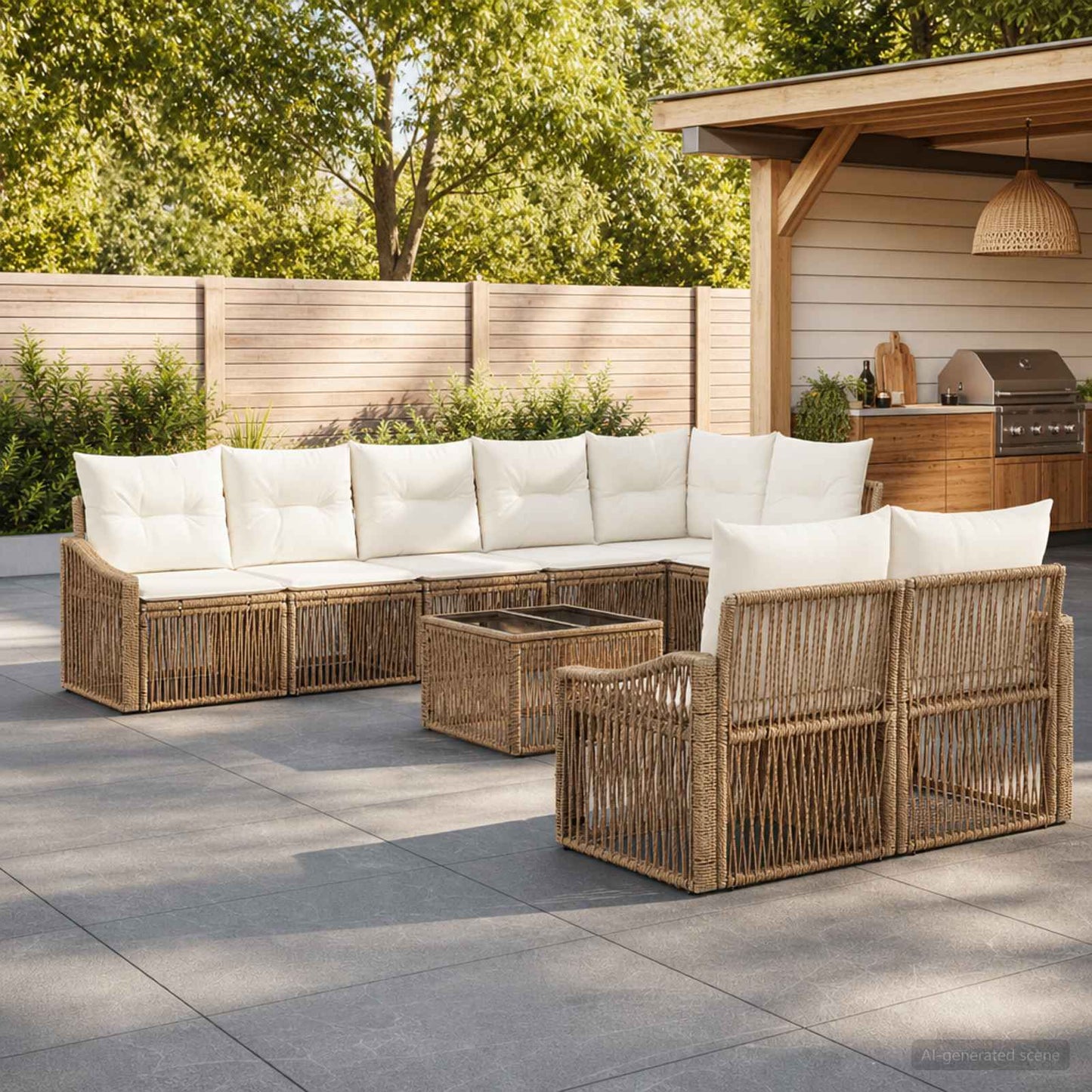 Tuinbankenset 9 pcs Beige poly rattan is nu te koop bij PeponiXL, paradijselijk wonen!
