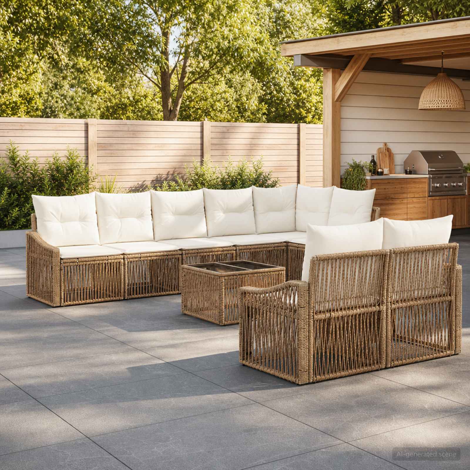 Tuinbankenset 9 pcs Beige poly rattan is nu te koop bij PeponiXL, paradijselijk wonen!