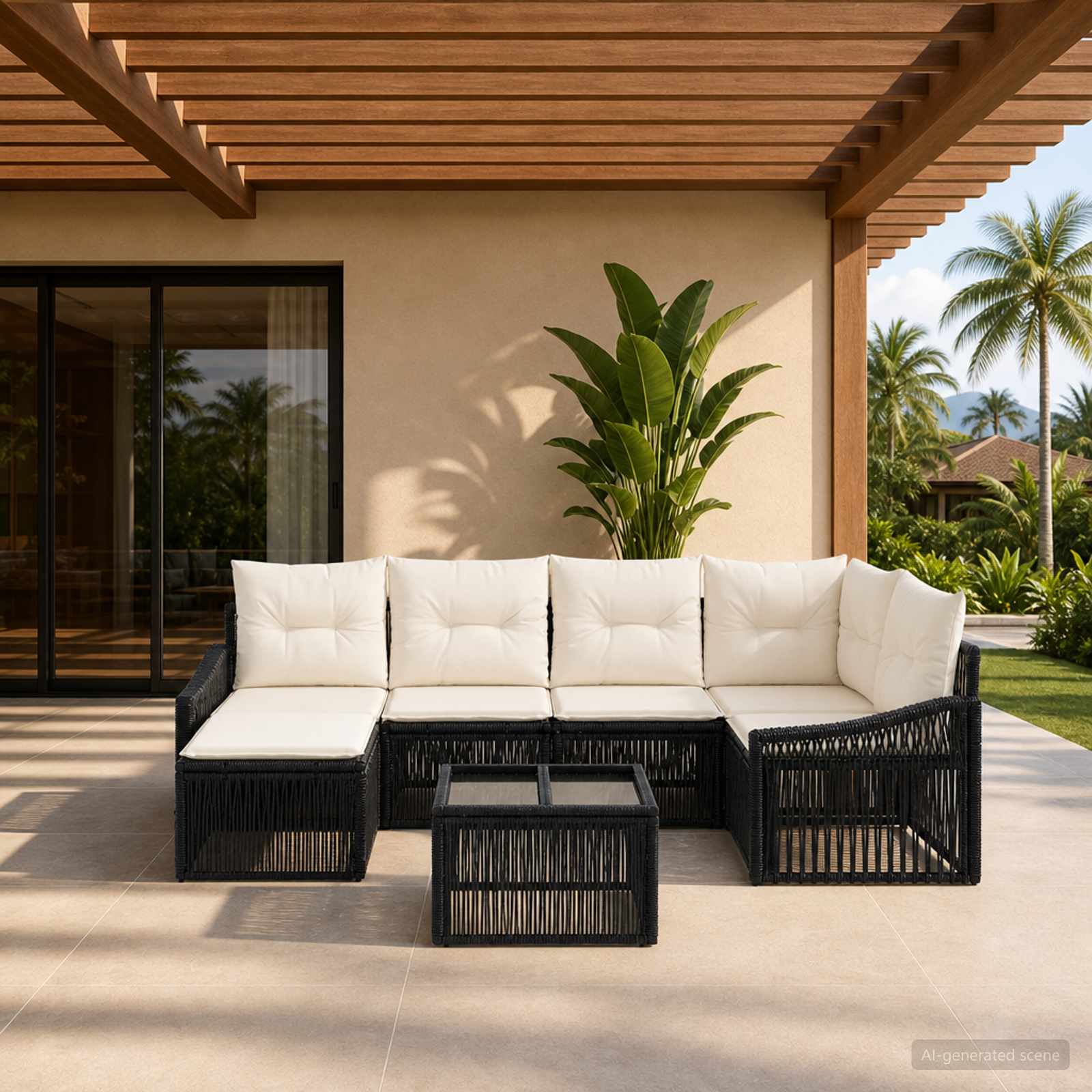 Tuinbankenset 7 pcs Zwart poly rattan is nu te koop bij PeponiXL, paradijselijk wonen!