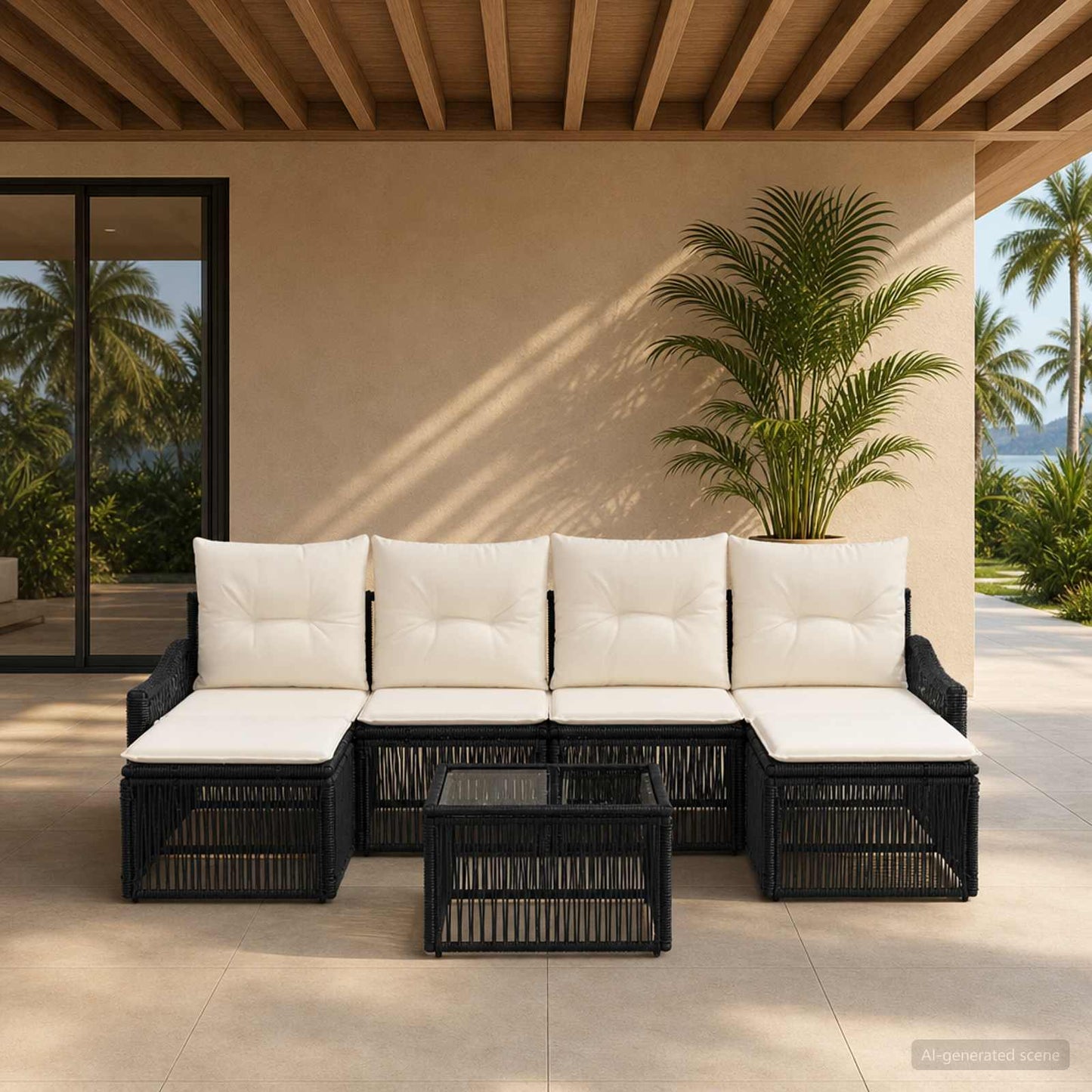 Tuinbankenset 7 pcs Zwart poly rattan is nu te koop bij PeponiXL, paradijselijk wonen!