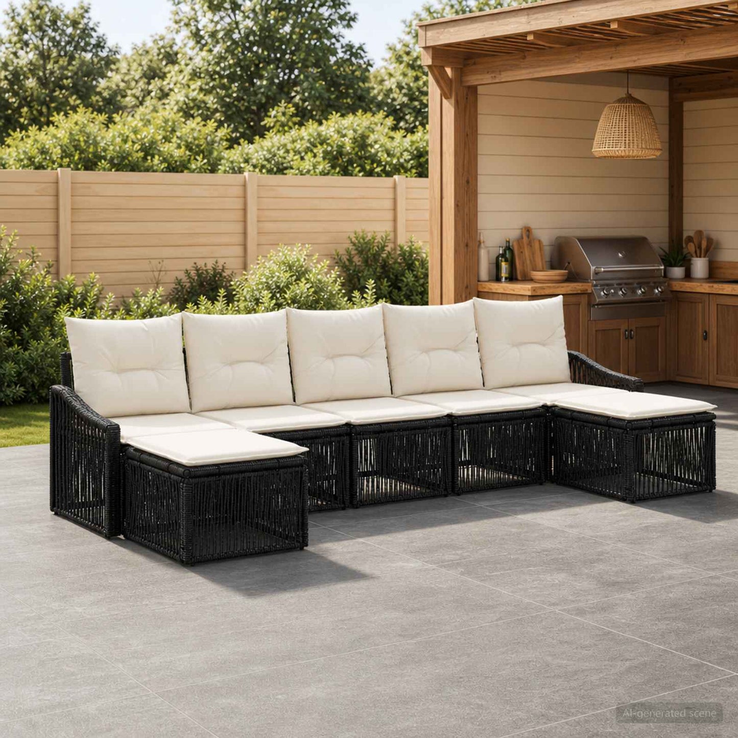 Tuinbankenset 7 pcs Zwart poly rattan is nu te koop bij PeponiXL, paradijselijk wonen!