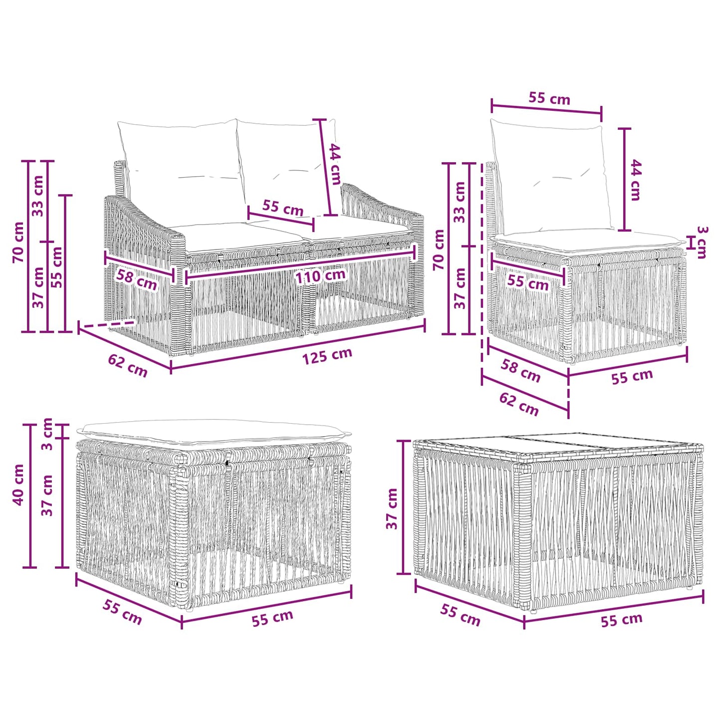 Tuinbankenset 8 pcs Zwart poly rattan is nu te koop bij PeponiXL, paradijselijk wonen!