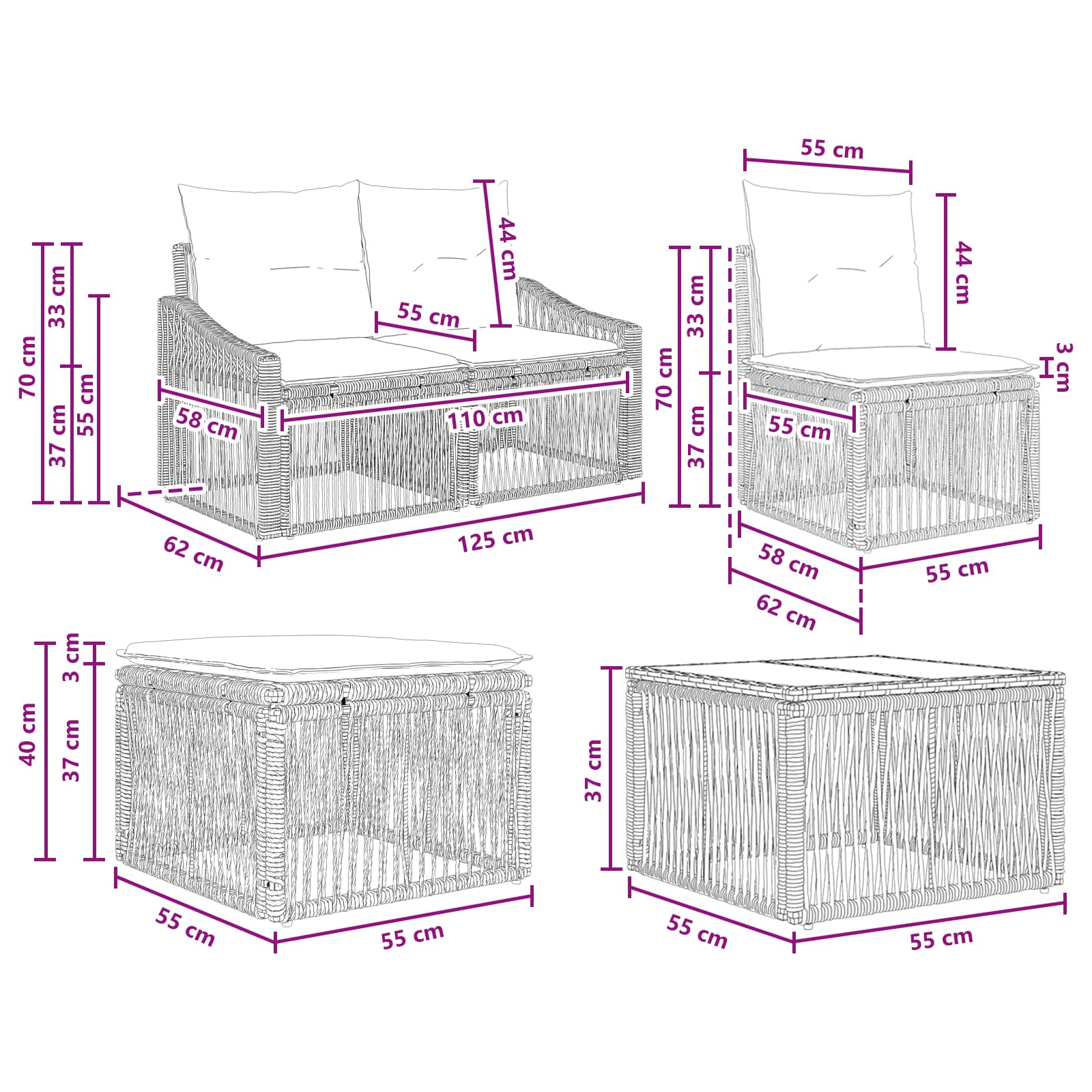 Tuinbankenset 8 pcs Beige poly rattan is nu te koop bij PeponiXL, paradijselijk wonen!