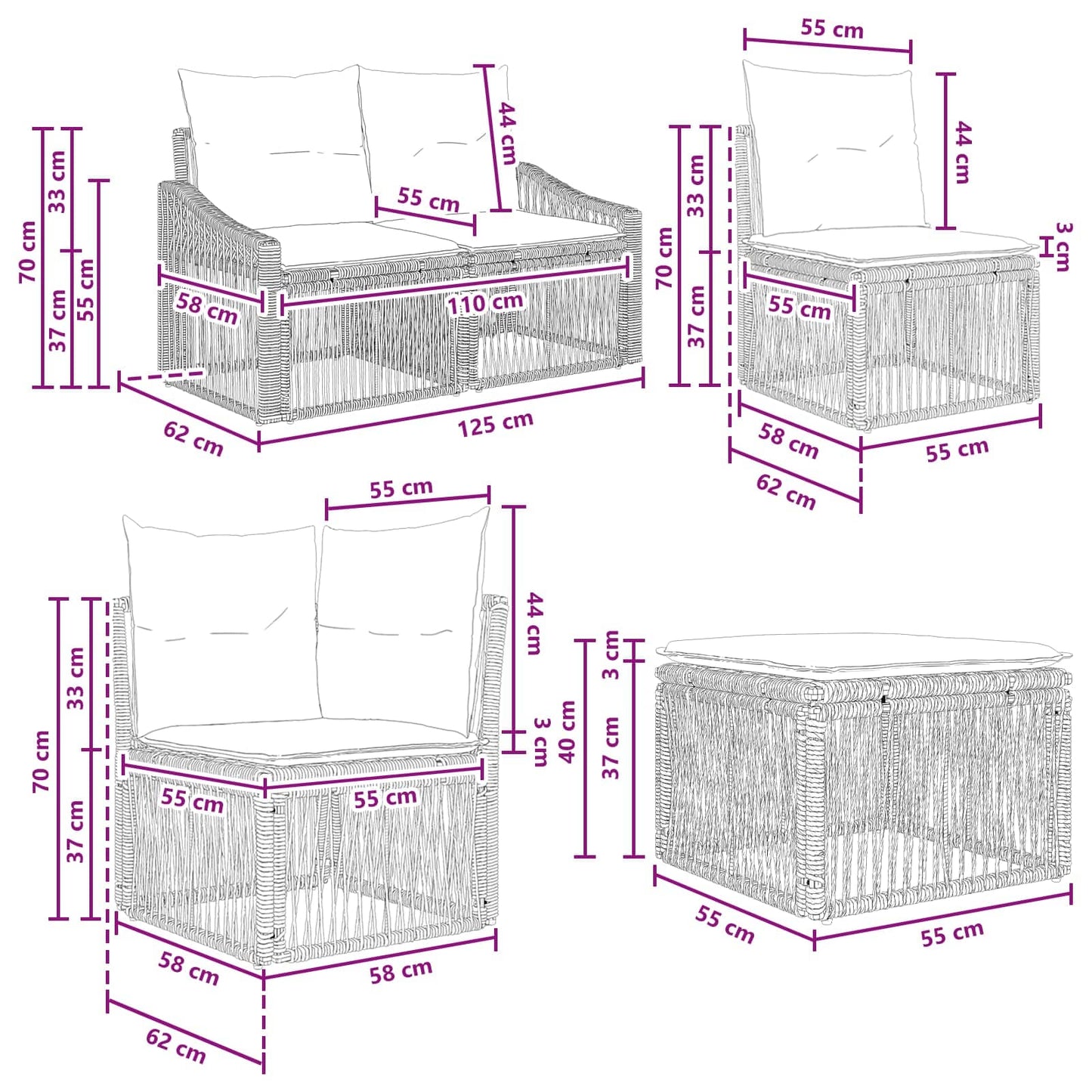 Tuinbankenset 8 pcs Grijs poly rattan is nu te koop bij PeponiXL, paradijselijk wonen!
