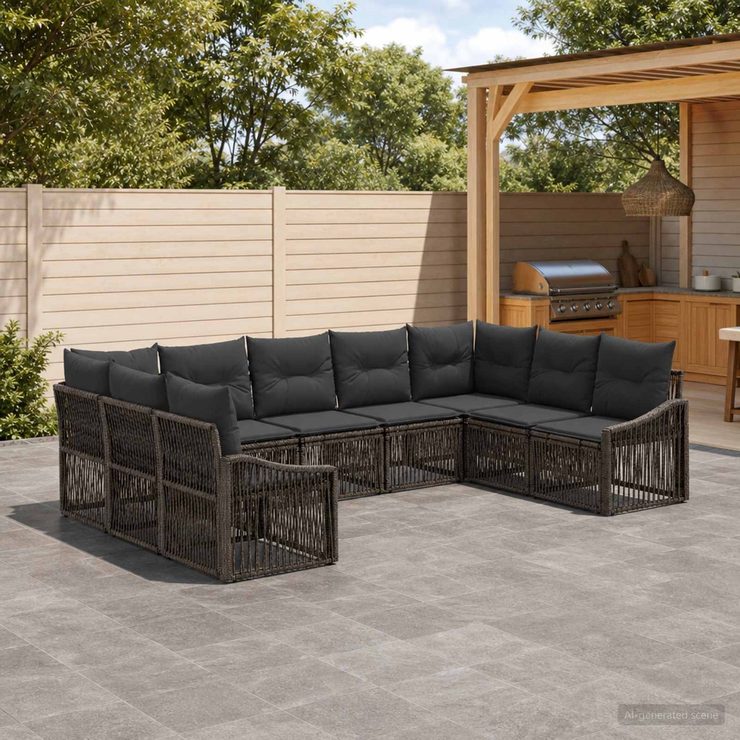Tuinbankenset 9 pcs Grijs poly rattan is nu te koop bij PeponiXL, paradijselijk wonen!