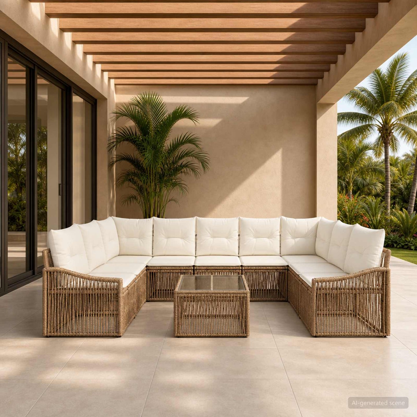 Tuinbankenset 10 pcs Beige poly rattan is nu te koop bij PeponiXL, paradijselijk wonen!