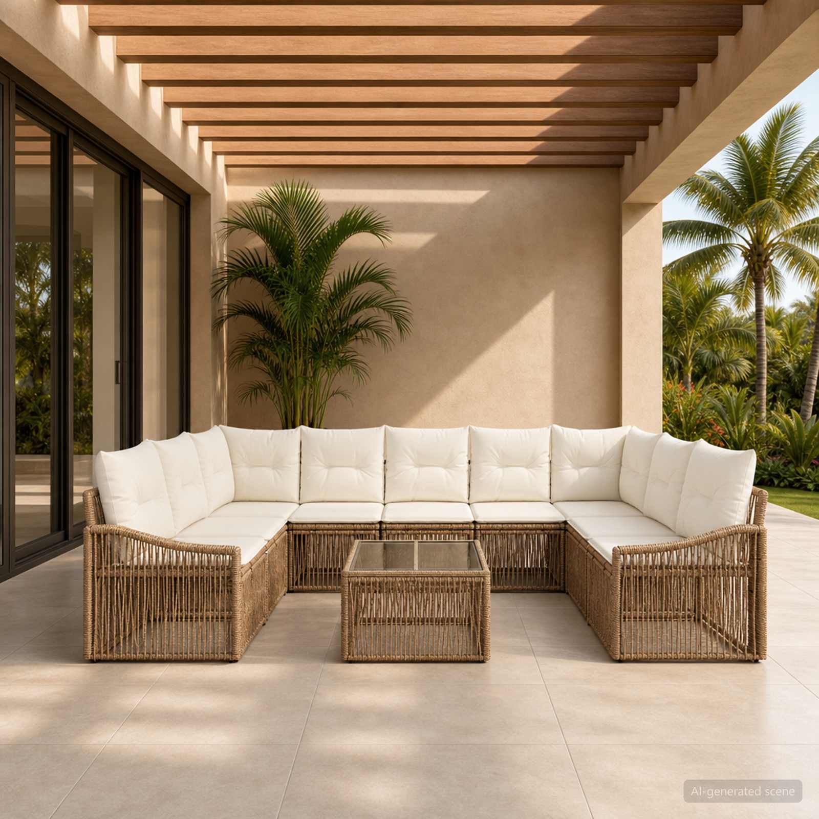 Tuinbankenset 10 pcs Beige poly rattan is nu te koop bij PeponiXL, paradijselijk wonen!