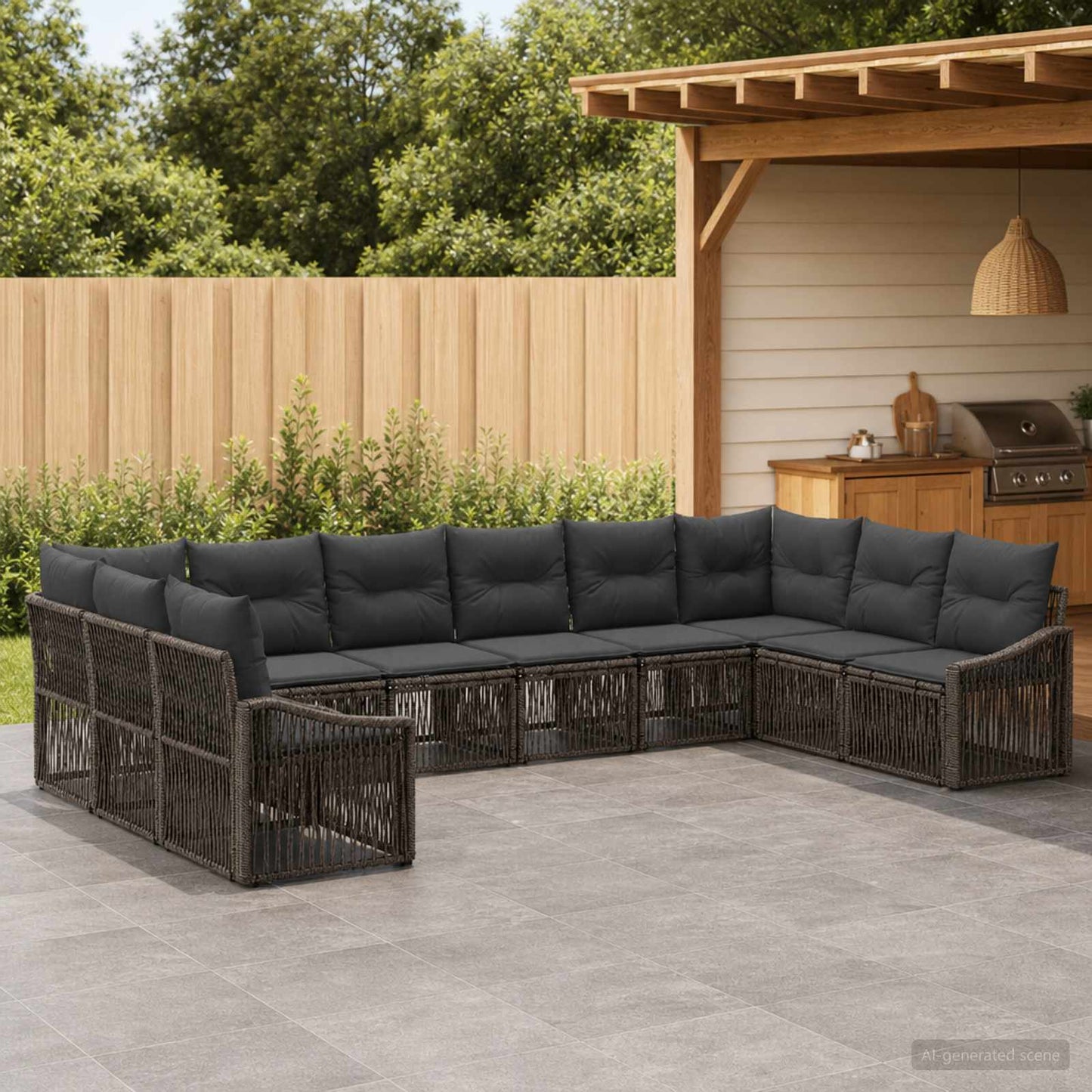 Tuinbankenset 10 pcs Grijs poly rattan is nu te koop bij PeponiXL, paradijselijk wonen!