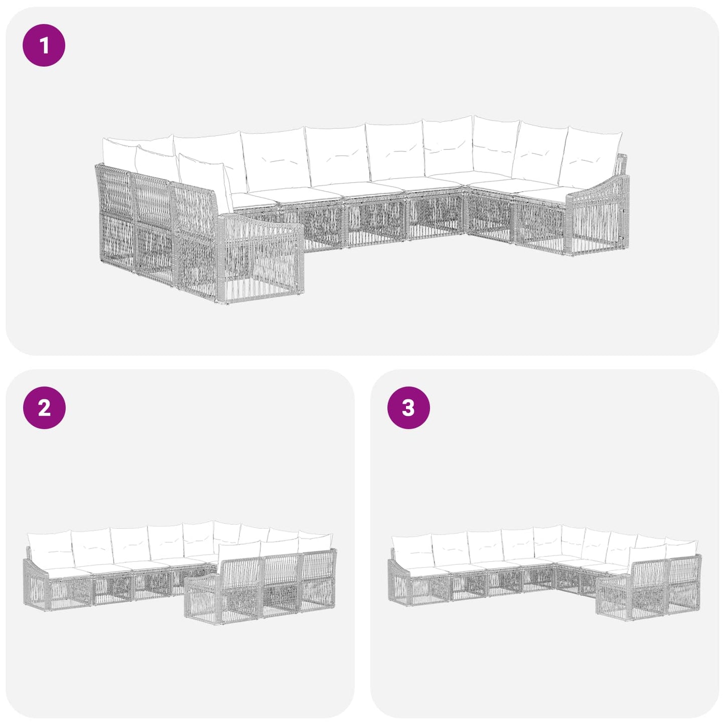 Tuinbankenset 10 pcs Grijs poly rattan is nu te koop bij PeponiXL, paradijselijk wonen!