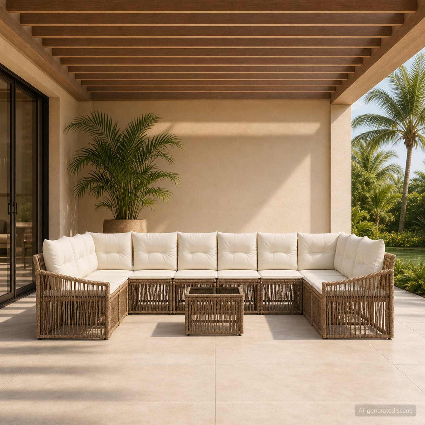 Tuinbankenset 11 pcs Beige poly rattan is nu te koop bij PeponiXL, paradijselijk wonen!
