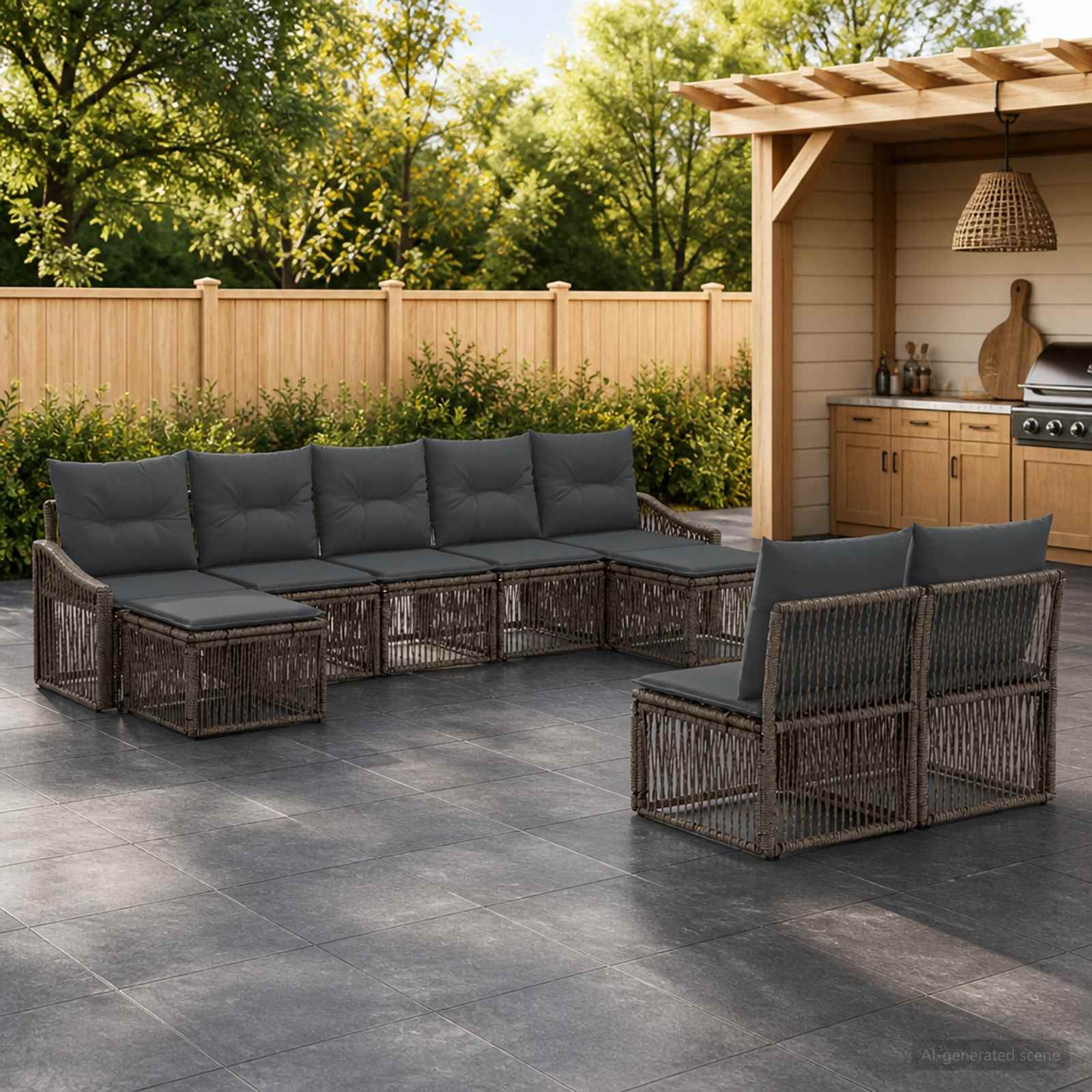 Tuinbankenset 9 pcs Grijs poly rattan is nu te koop bij PeponiXL, paradijselijk wonen!
