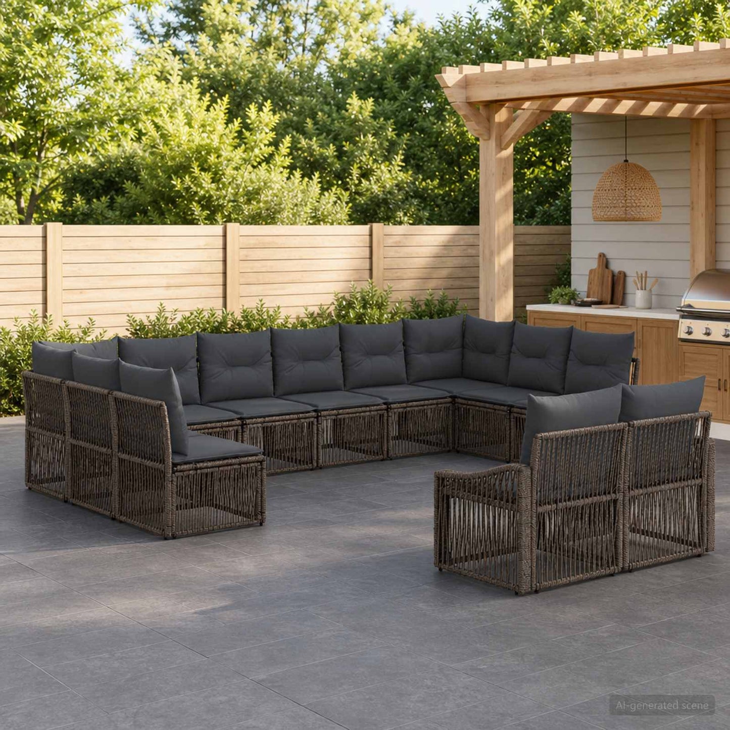 Tuinbankenset 12 pcs Grijs poly rattan is nu te koop bij PeponiXL, paradijselijk wonen!