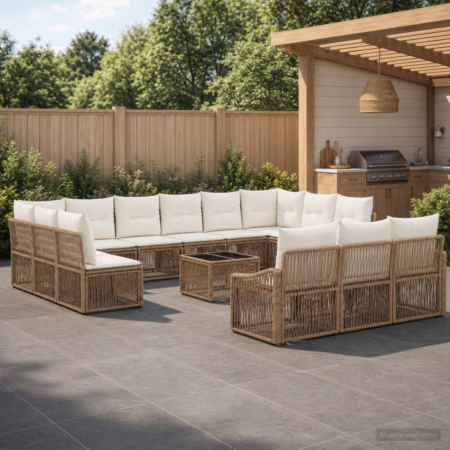 Tuinbankenset 14 pcs Beige poly rattan is nu te koop bij PeponiXL, paradijselijk wonen!
