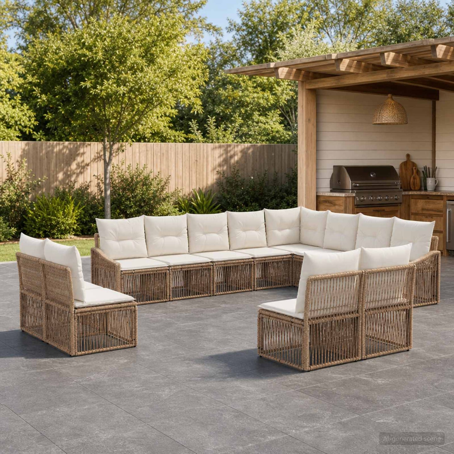 Tuinbankenset 12 pcs Beige poly rattan is nu te koop bij PeponiXL, paradijselijk wonen!