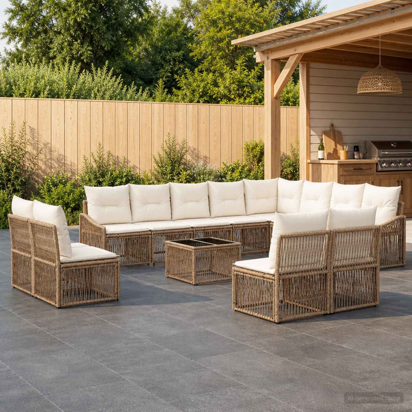 Tuinbankenset 13 pcs Beige poly rattan is nu te koop bij PeponiXL, paradijselijk wonen!