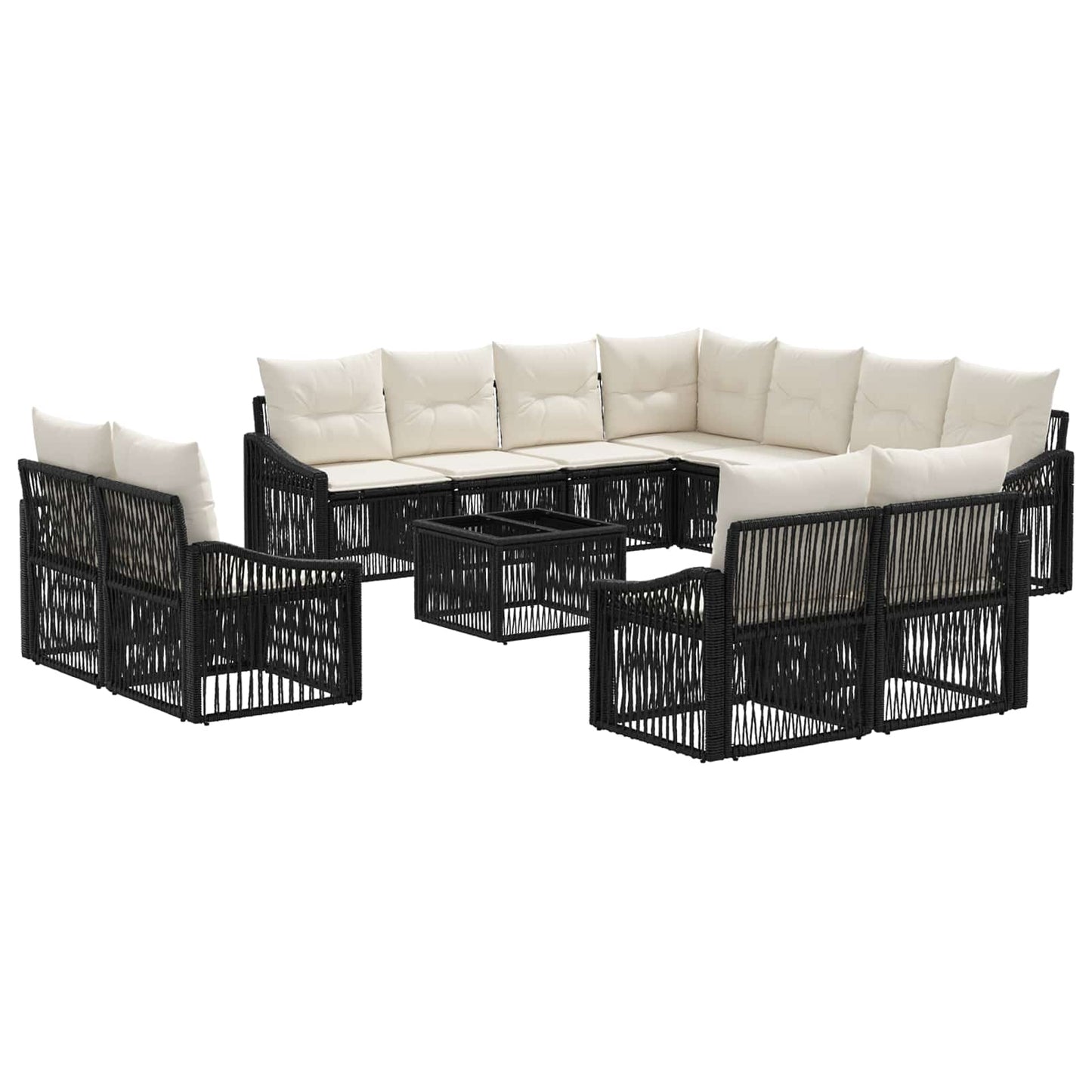 Tuinbankenset 12 pcs Zwart poly rattan is nu te koop bij PeponiXL, paradijselijk wonen!