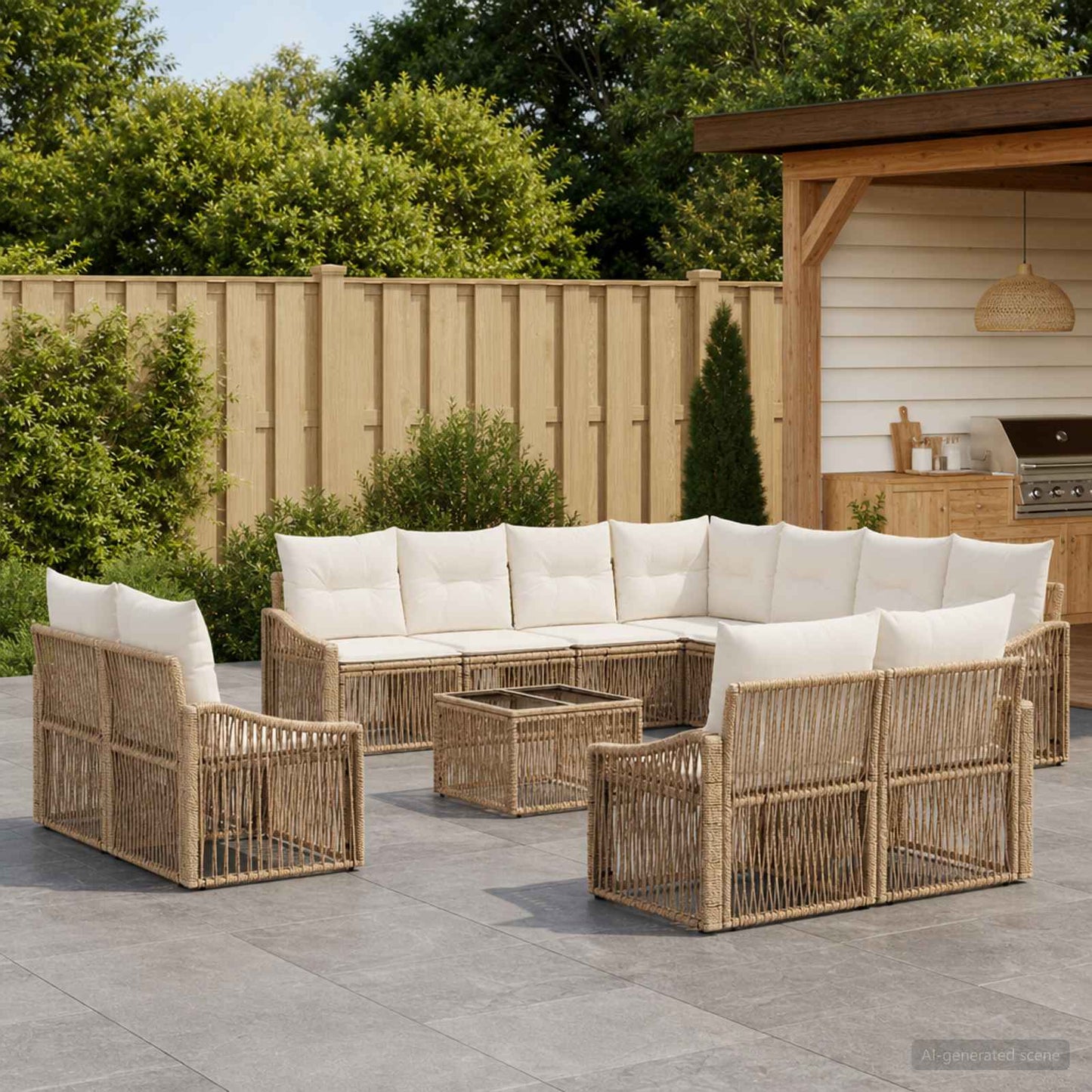 Tuinbankenset 12 pcs Beige poly rattan is nu te koop bij PeponiXL, paradijselijk wonen!