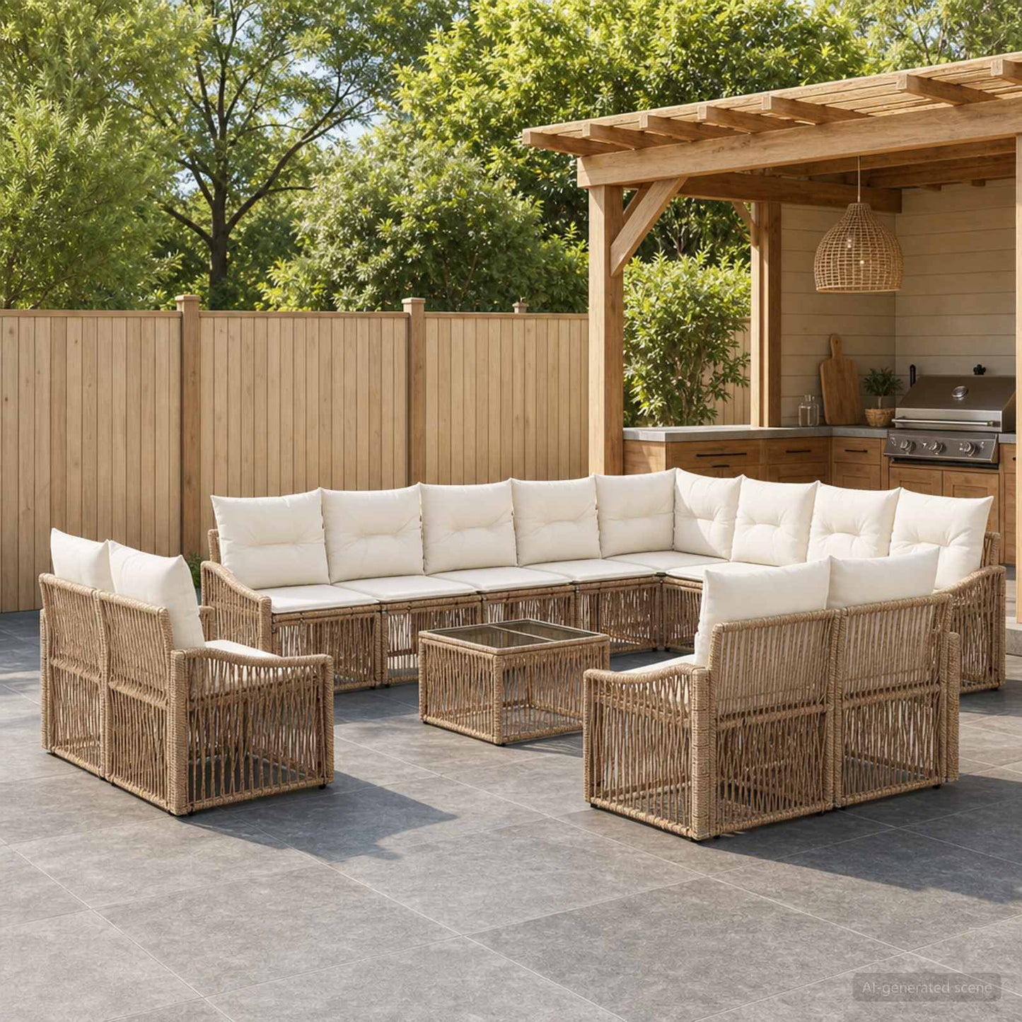 Tuinbankenset 13 pcs Beige poly rattan is nu te koop bij PeponiXL, paradijselijk wonen!