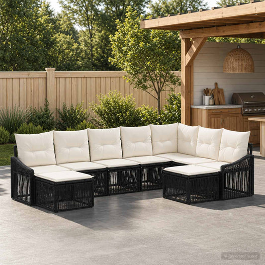 Tuinbankenset 9 pcs Zwart poly rattan is nu te koop bij PeponiXL, paradijselijk wonen!