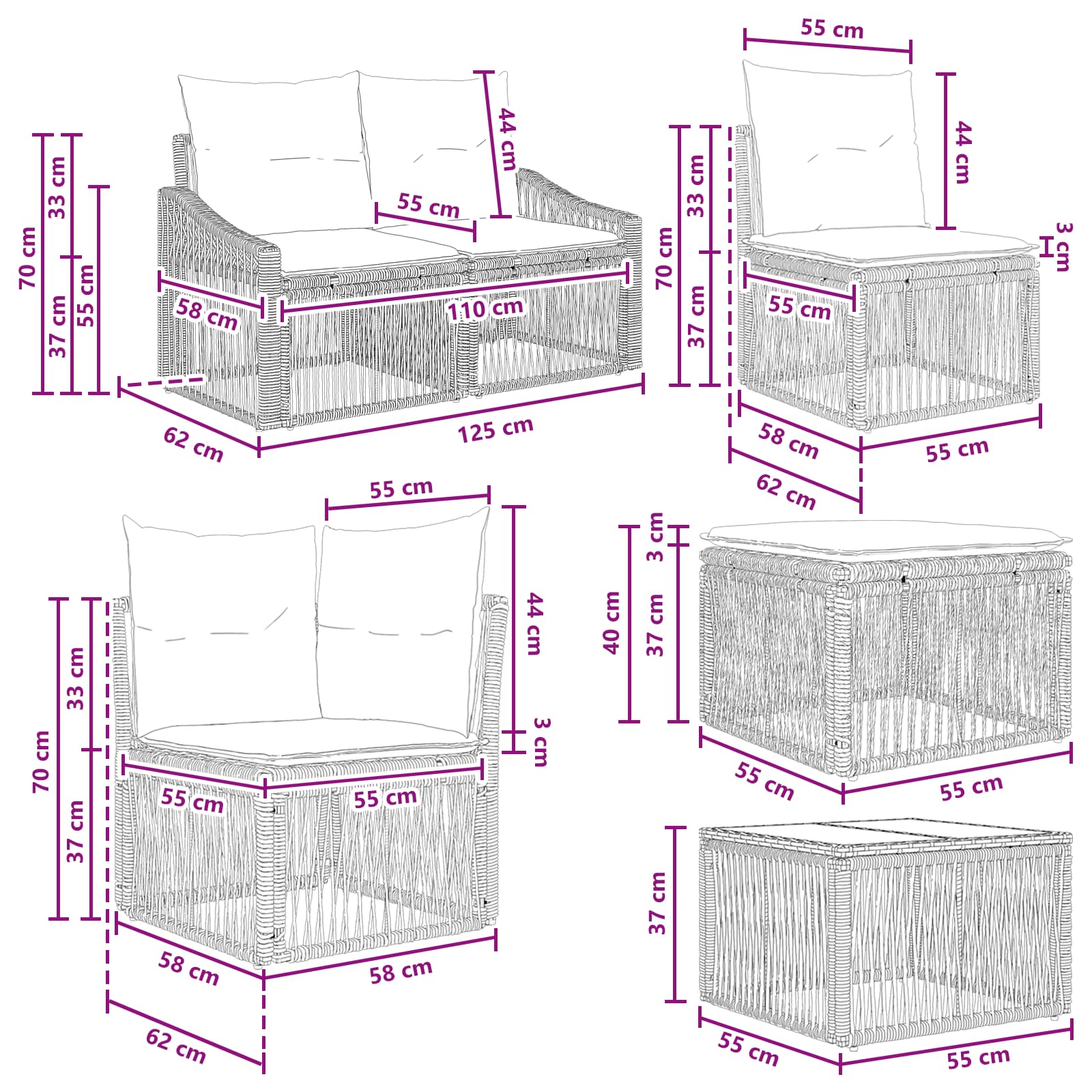 Tuinbankenset 10 pcs Grijs poly rattan is nu te koop bij PeponiXL, paradijselijk wonen!