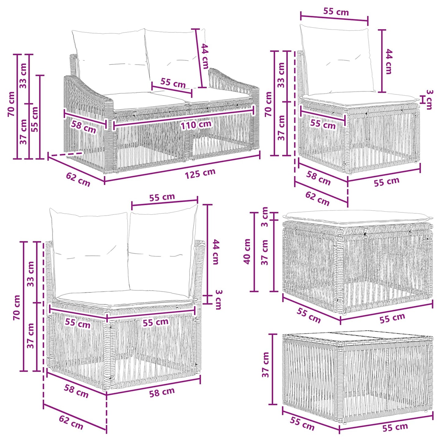 Tuinbankenset 10 pcs Beige poly rattan is nu te koop bij PeponiXL, paradijselijk wonen!