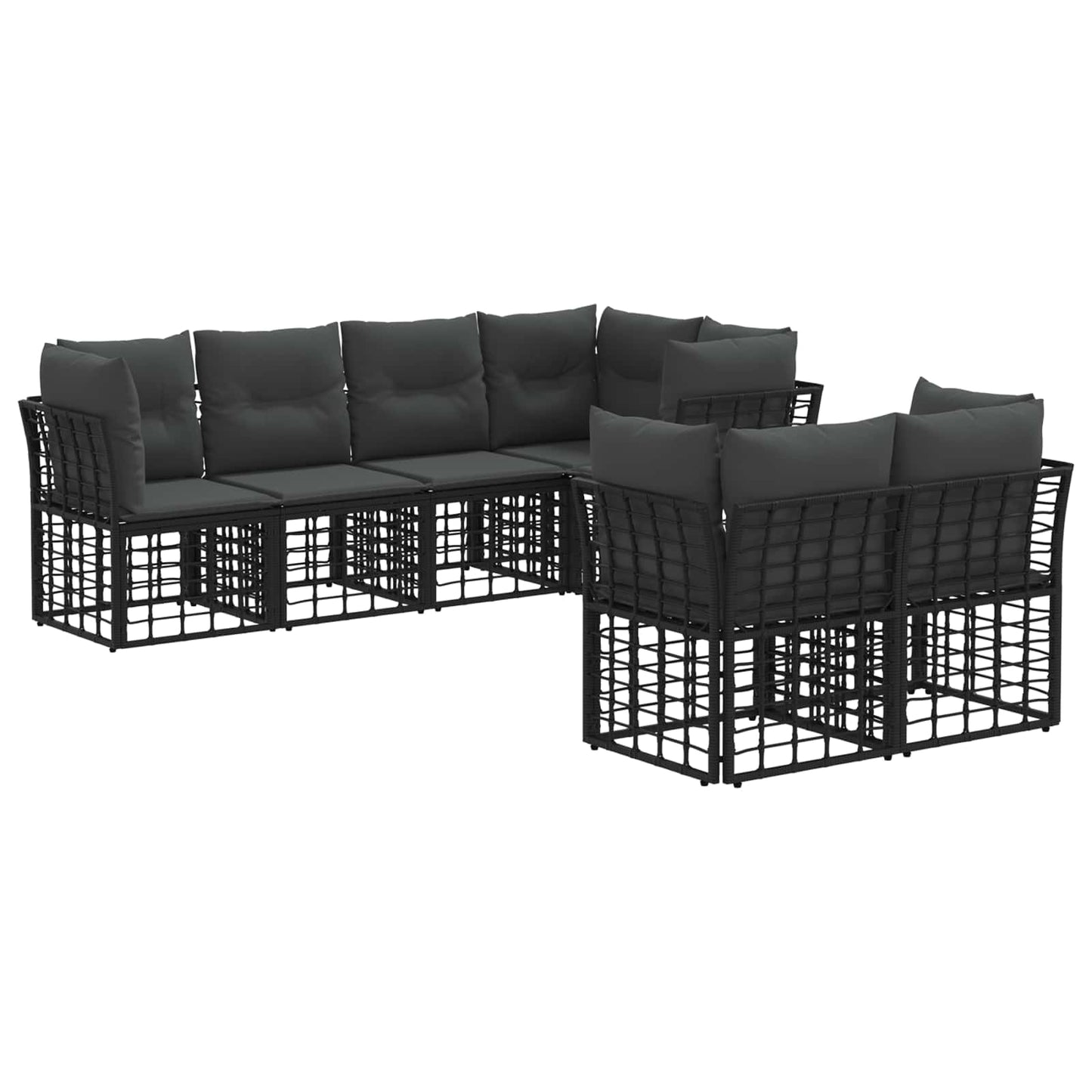 Buiten bankenset met kussen 7 pcs Zwart Polyester is nu te koop bij PeponiXL, paradijselijk wonen!