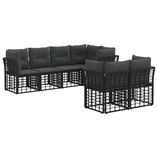 Buiten bankenset met kussen 7 pcs Zwart Polyester is nu te koop bij PeponiXL, paradijselijk wonen!