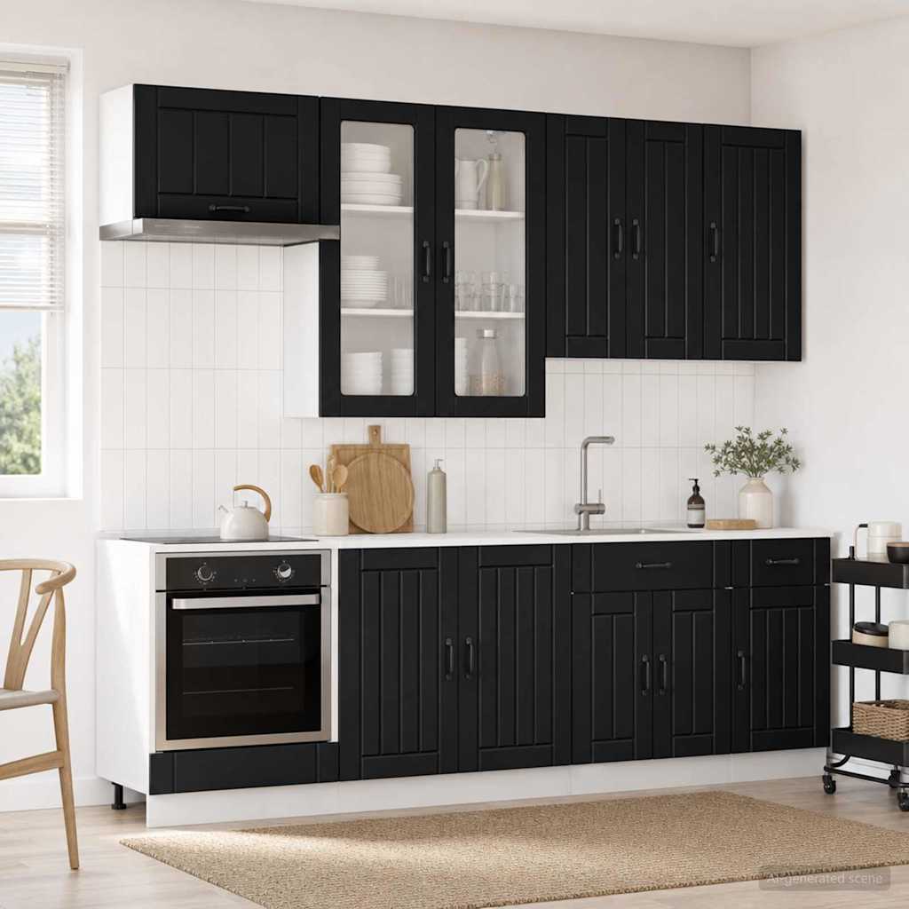 Keukenblok LUCCA 8 pcs Zwart Bewerkt hout is nu te koop bij PeponiXL, paradijselijk wonen!