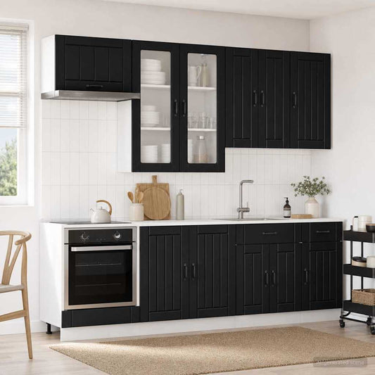 Keukenblok LUCCA 8 pcs Zwart Bewerkt hout is nu te koop bij PeponiXL, paradijselijk wonen!